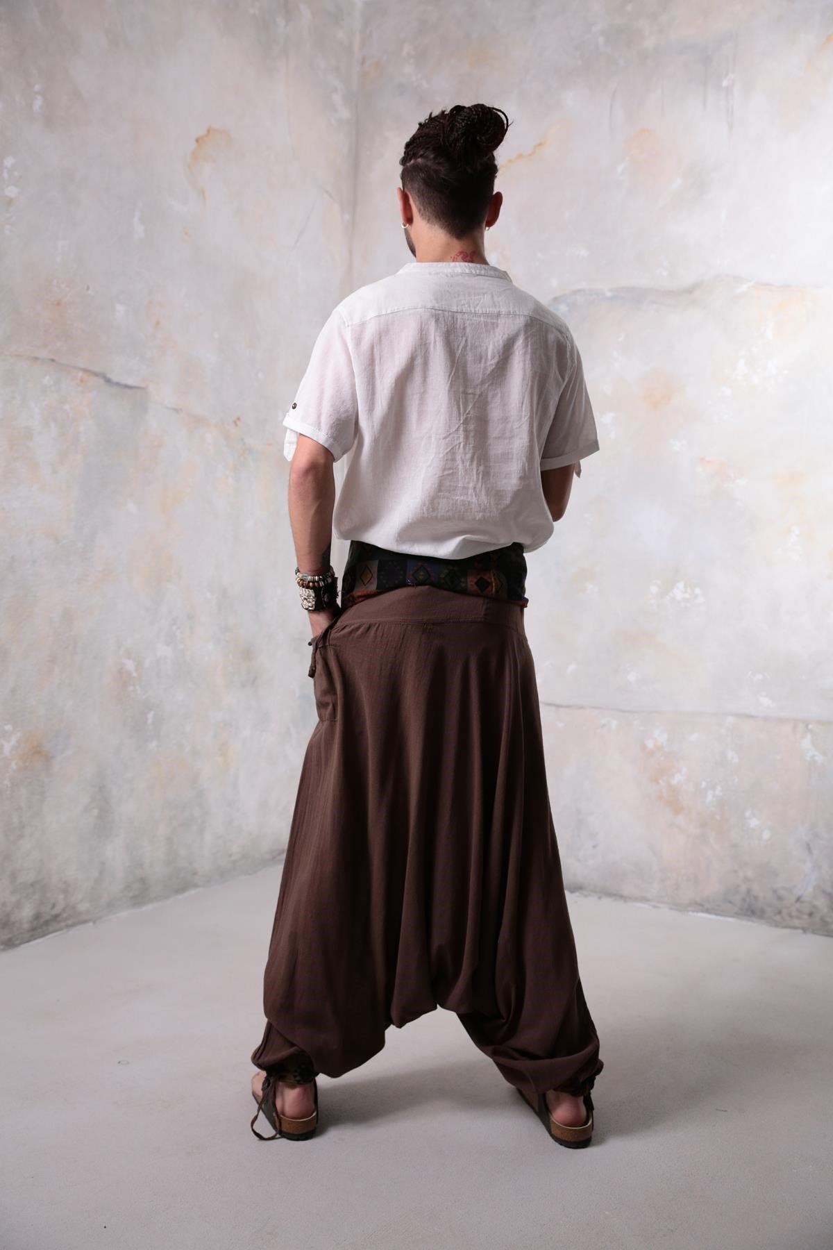 White Buttoned Short-Sleeved Mandarin Collar Men's Shirt