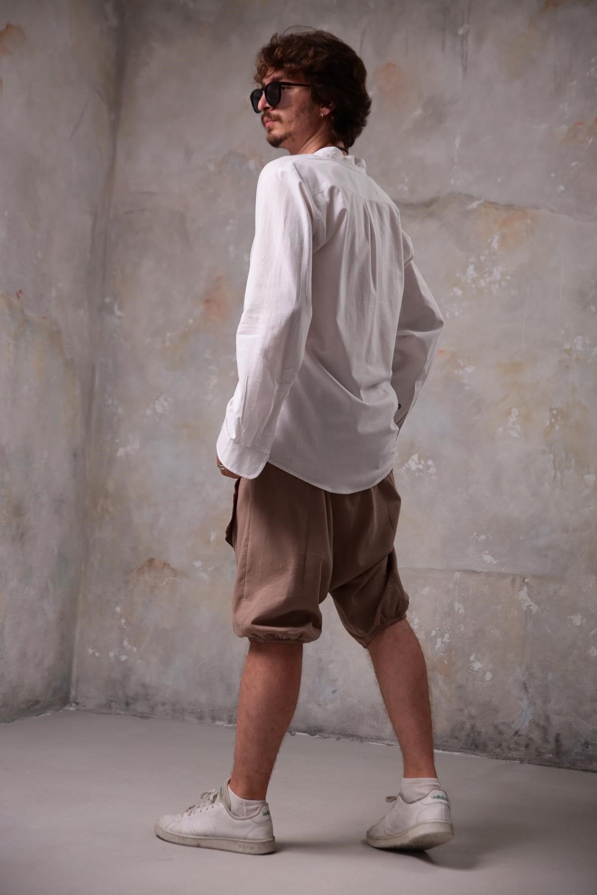 White Mandarin Collar Men's Shirt