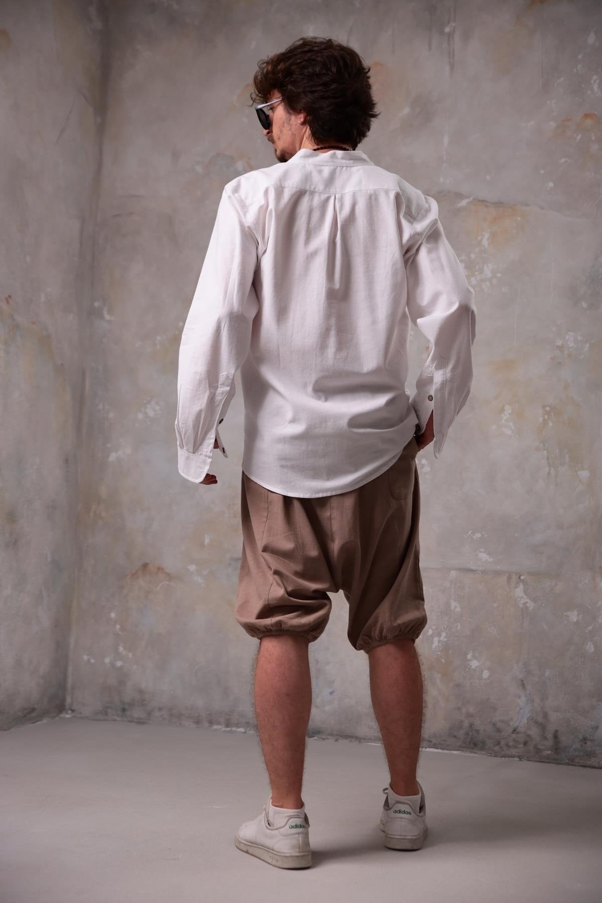 White Mandarin Collar Men's Shirt