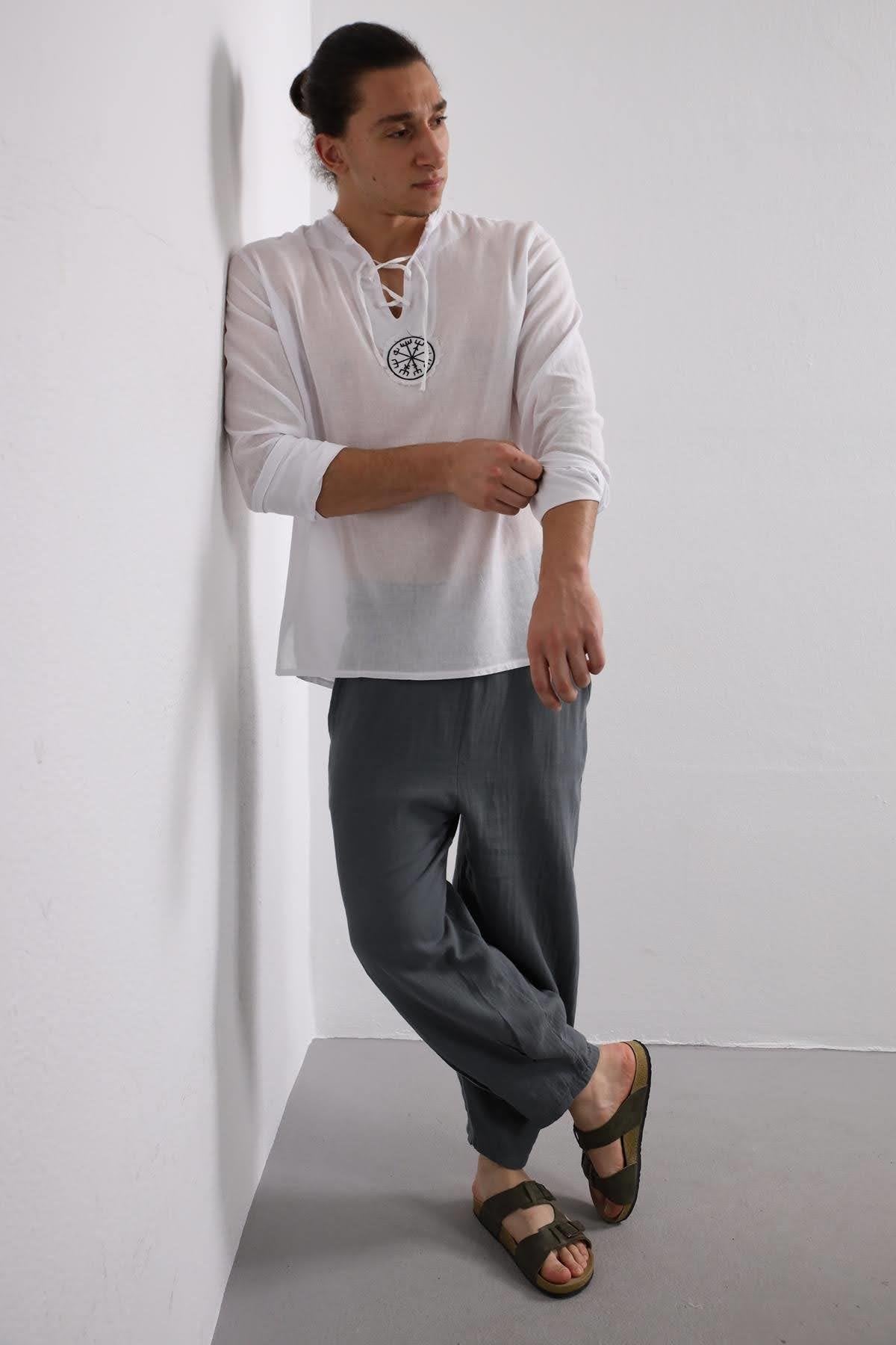 White Mandala Pattern Men's Shirt