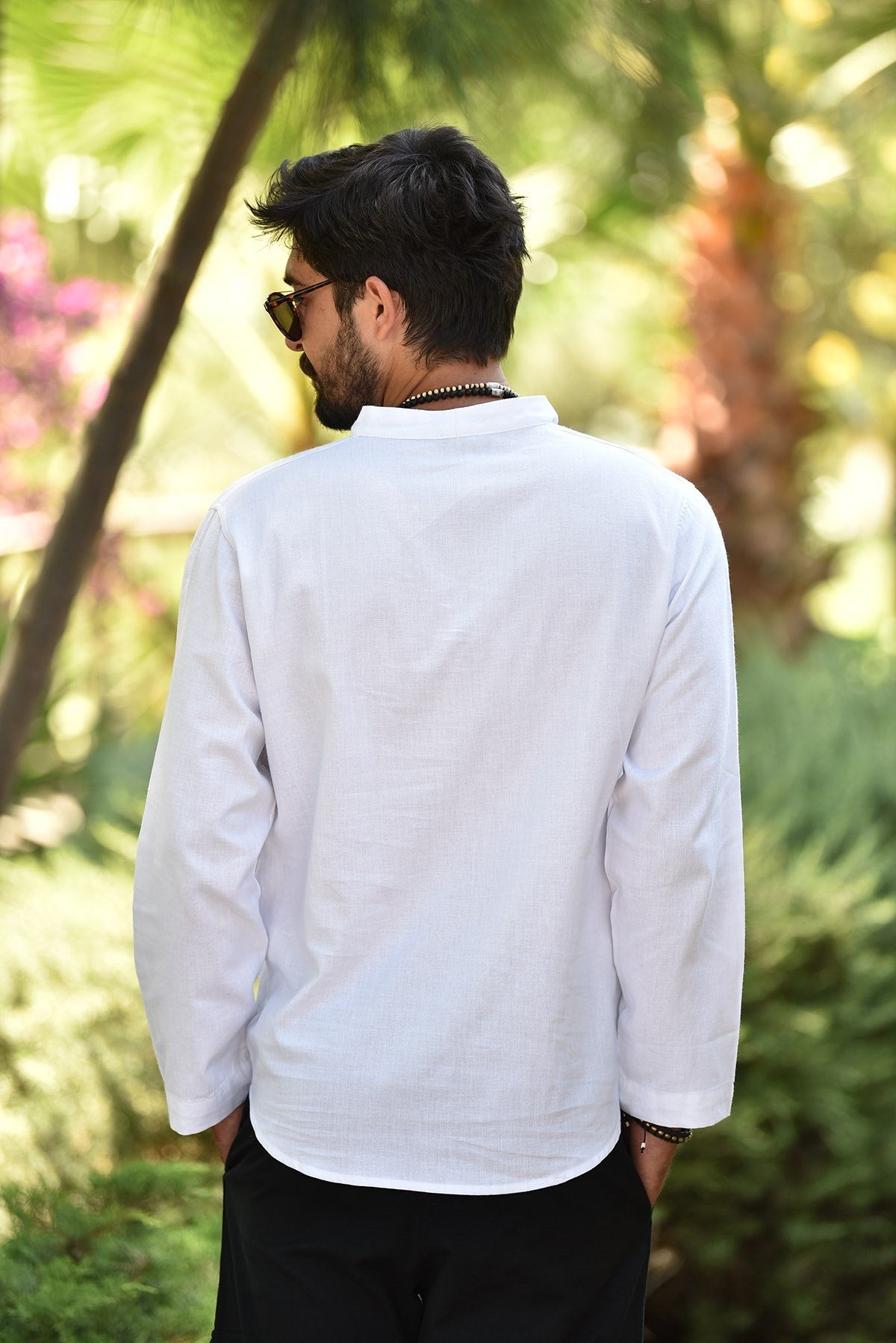 White V-Neck Men's Shirt