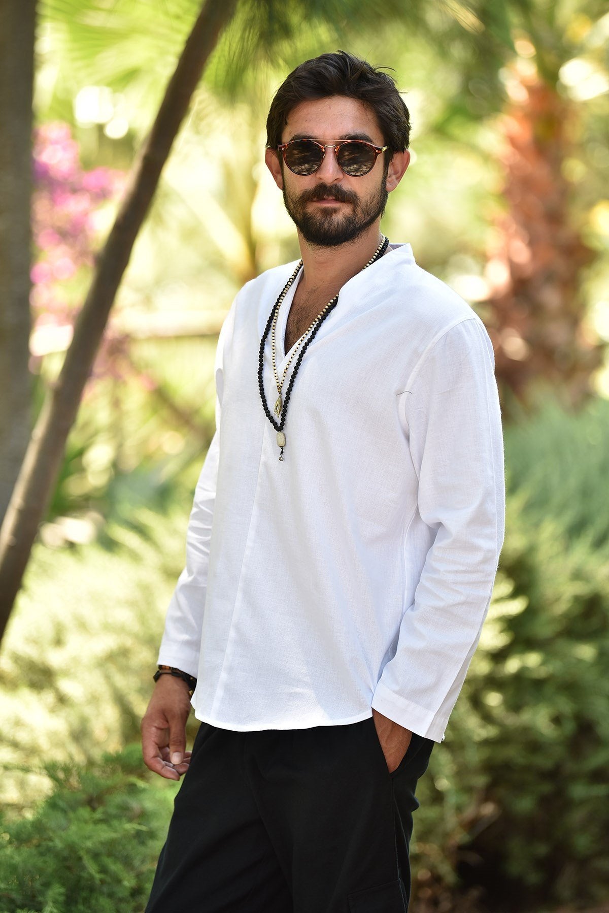 White V-Neck Men's Shirt