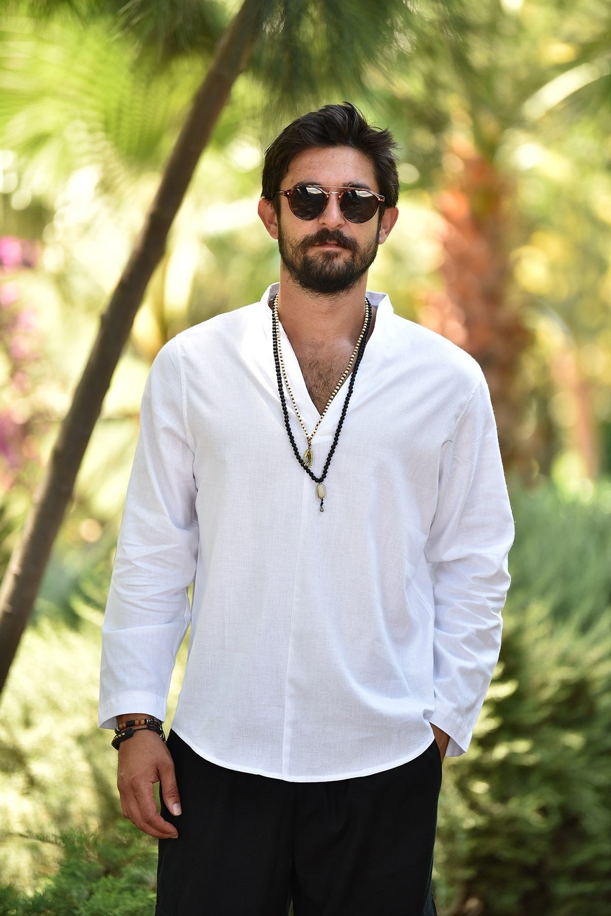 White V-Neck Men's Shirt
