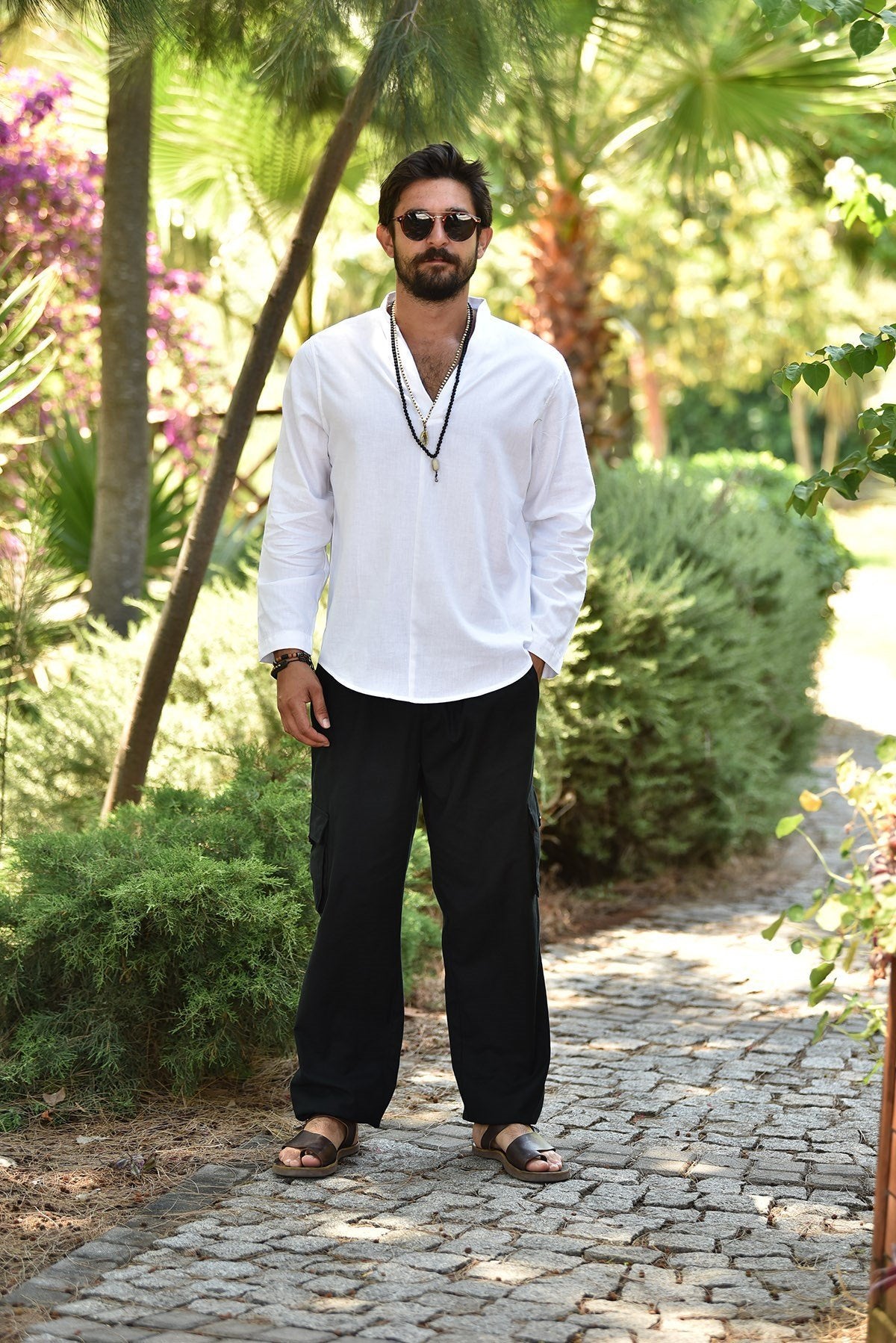 White V-Neck Men's Shirt