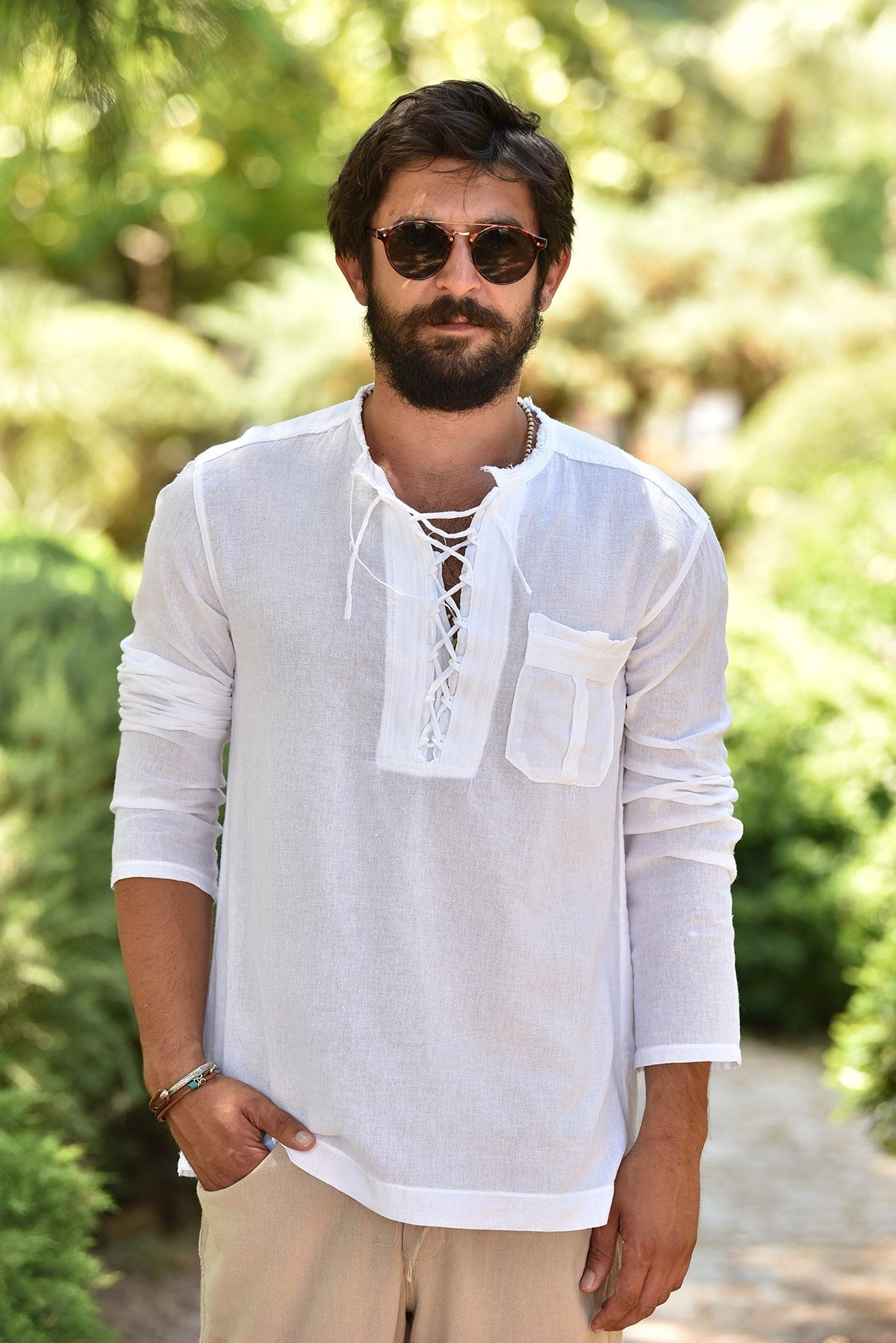 White Lace-Collar Bohemian Men's Shirt