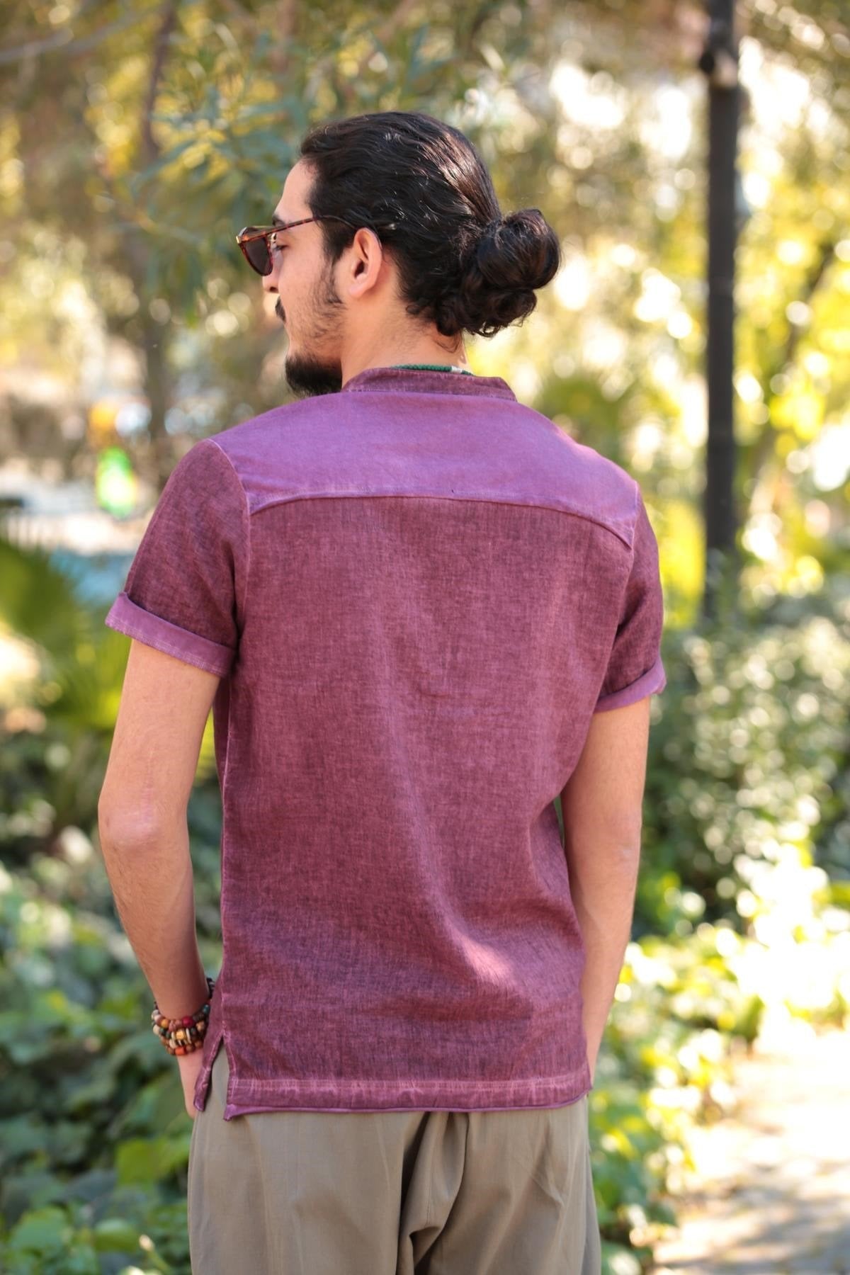 Burgundy Washed Shirt with Stitch Detail