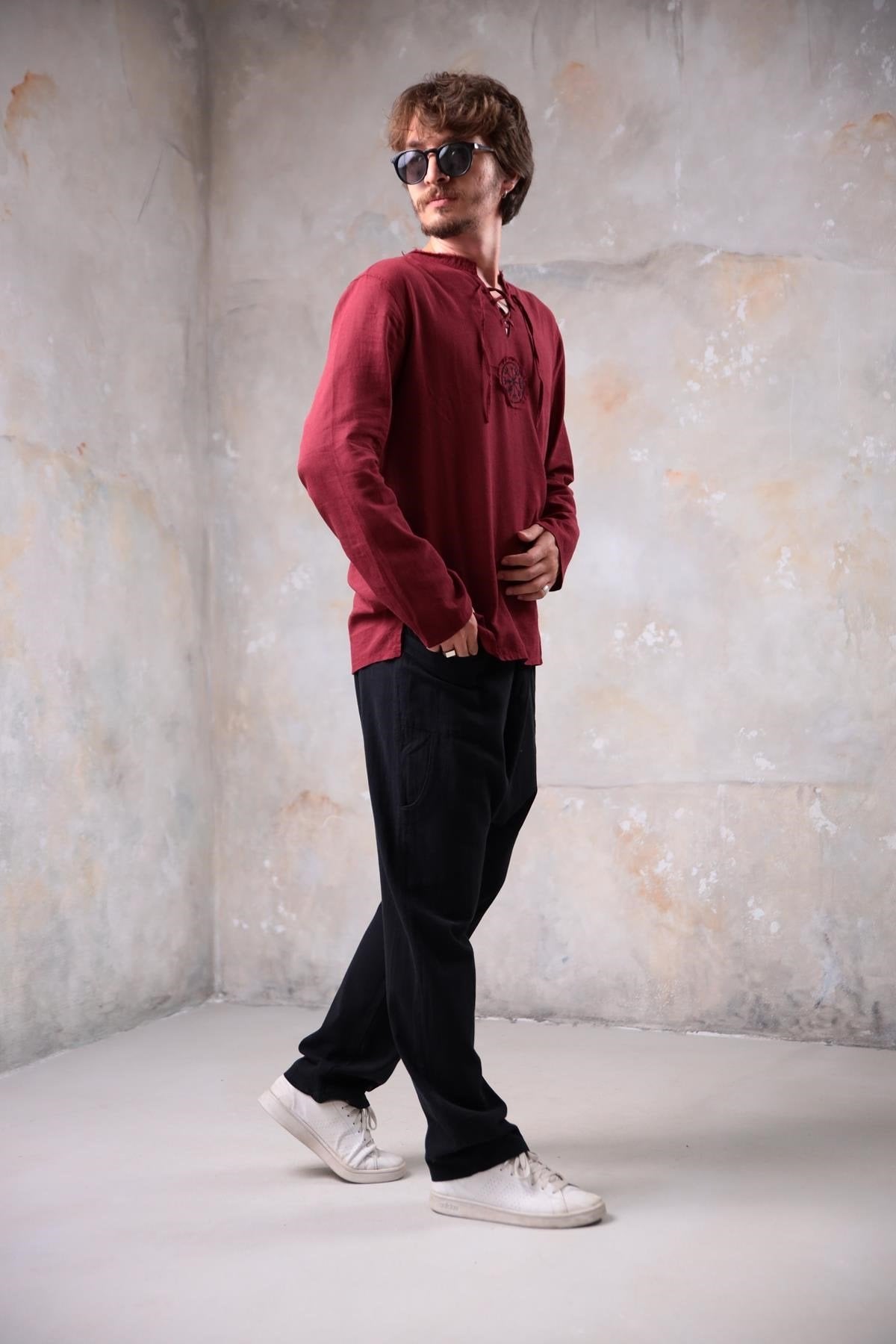 Burgundy Mandala Pattern Men's Shirt