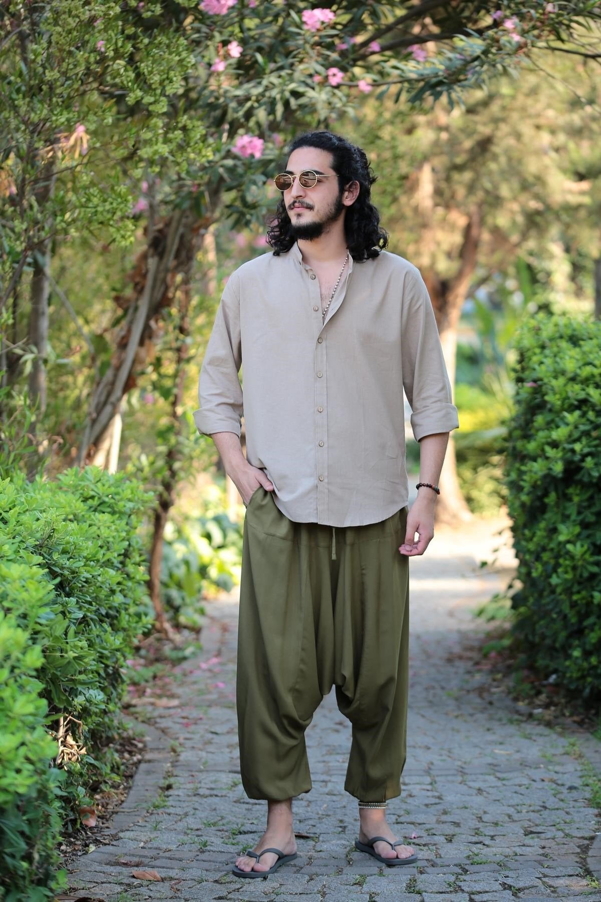 Camel Mandarin Collar Men's Shirt