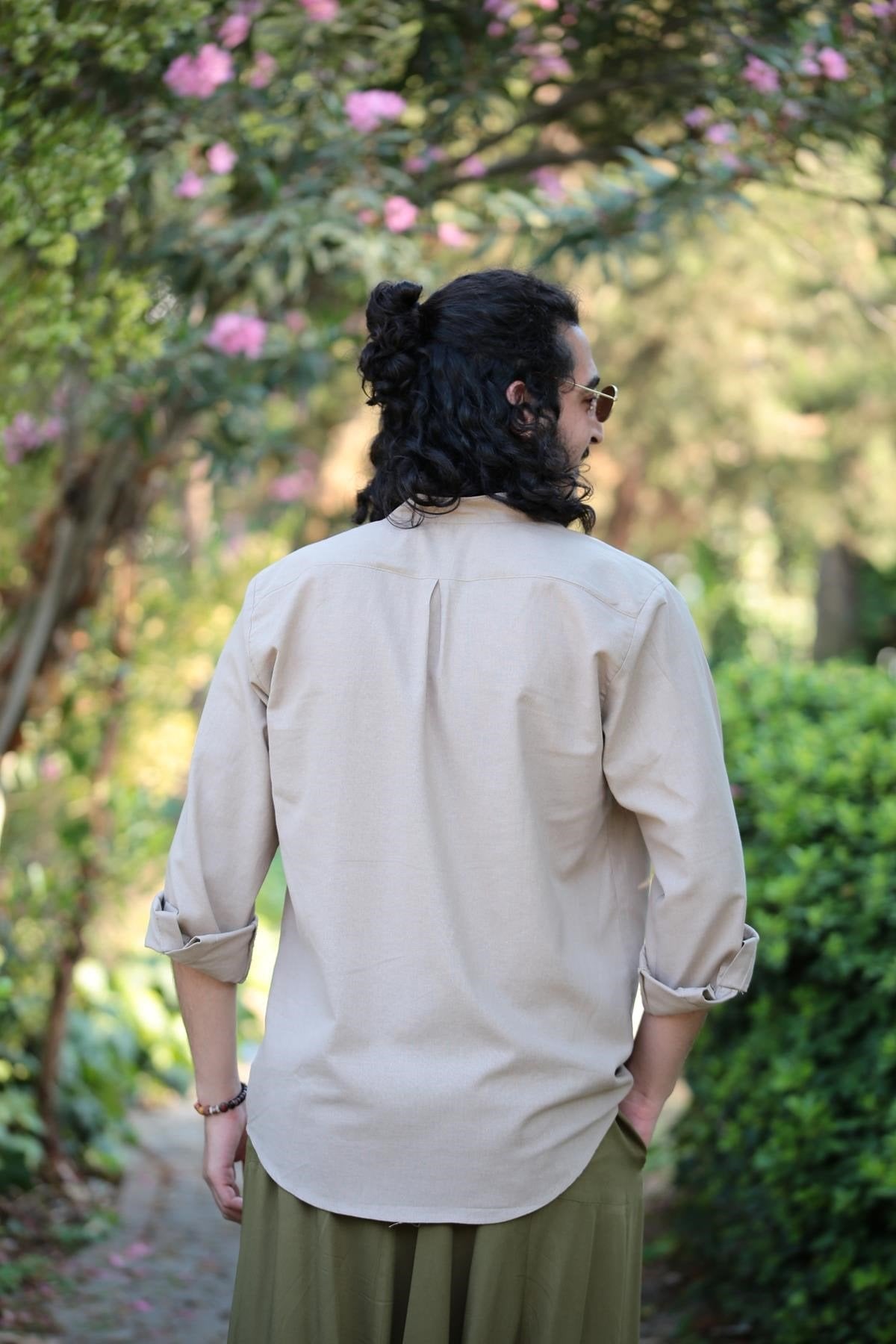 Camel Mandarin Collar Men's Shirt