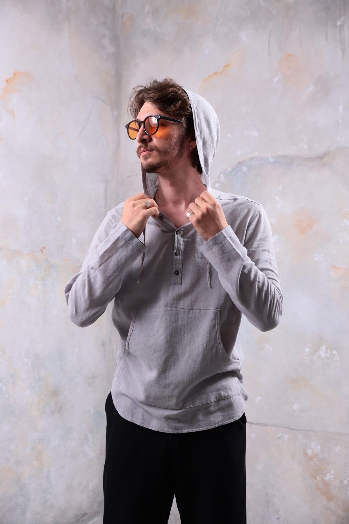 Grey Kangaroo Pocket Hooded Shirt