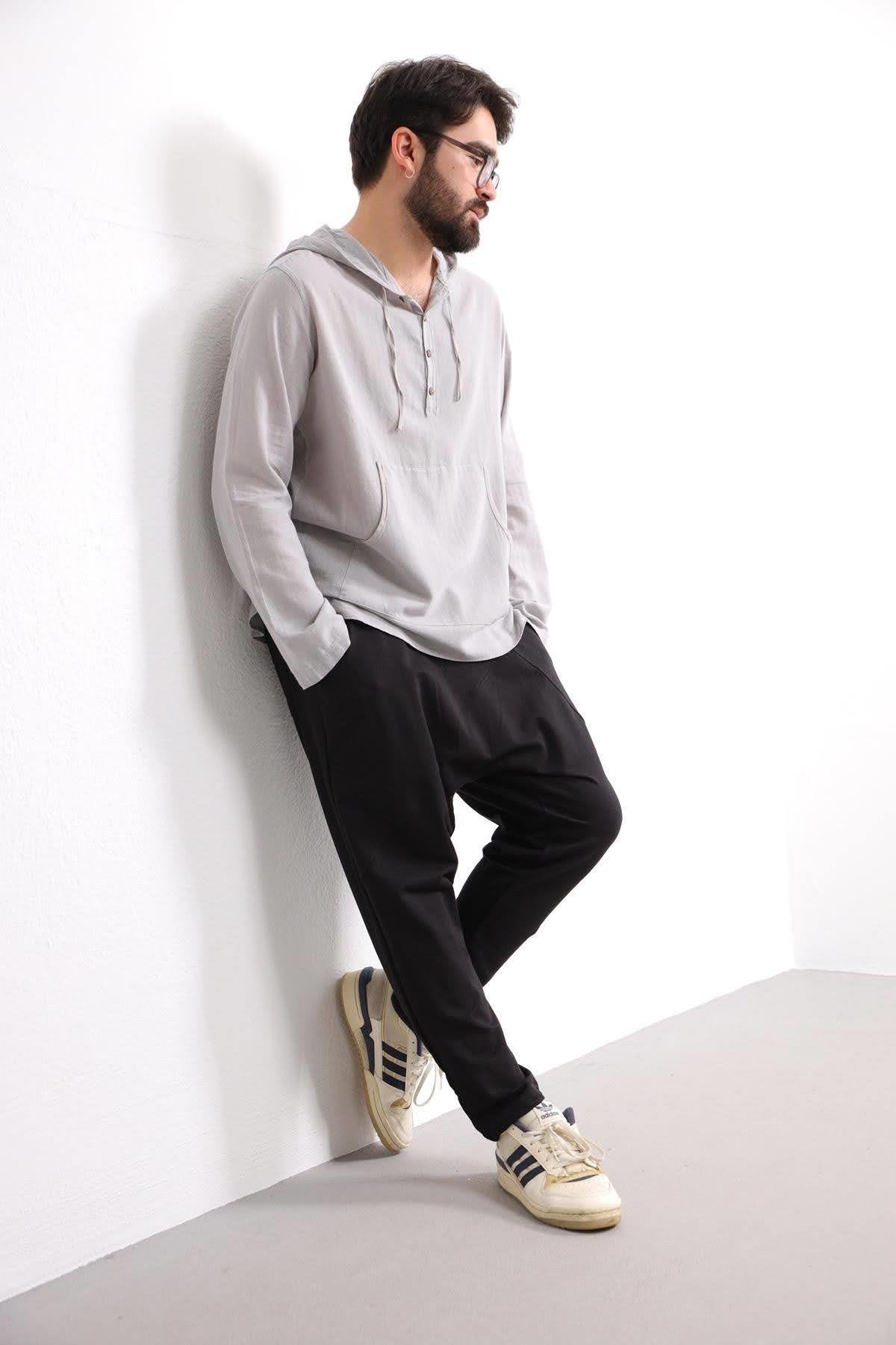 Grey Kangaroo Pocket Hooded Shirt