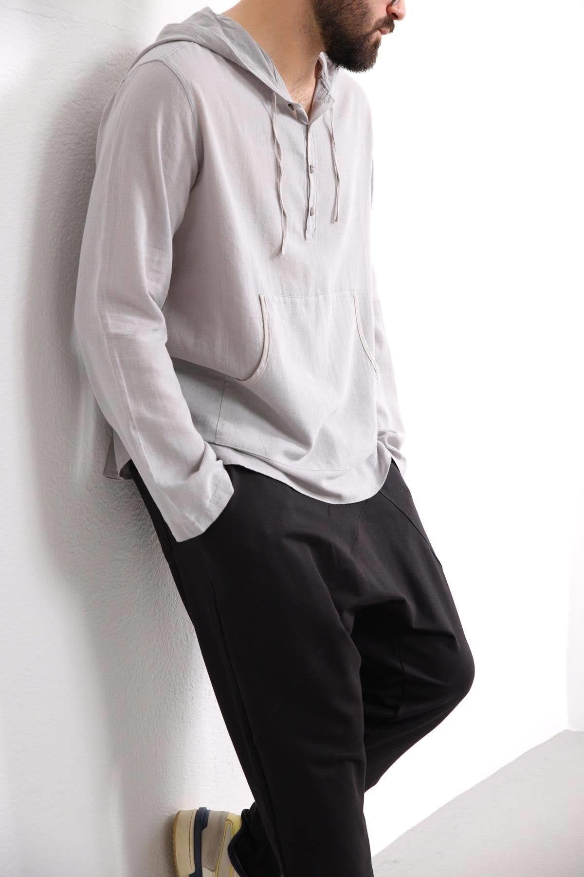 Grey Kangaroo Pocket Hooded Shirt