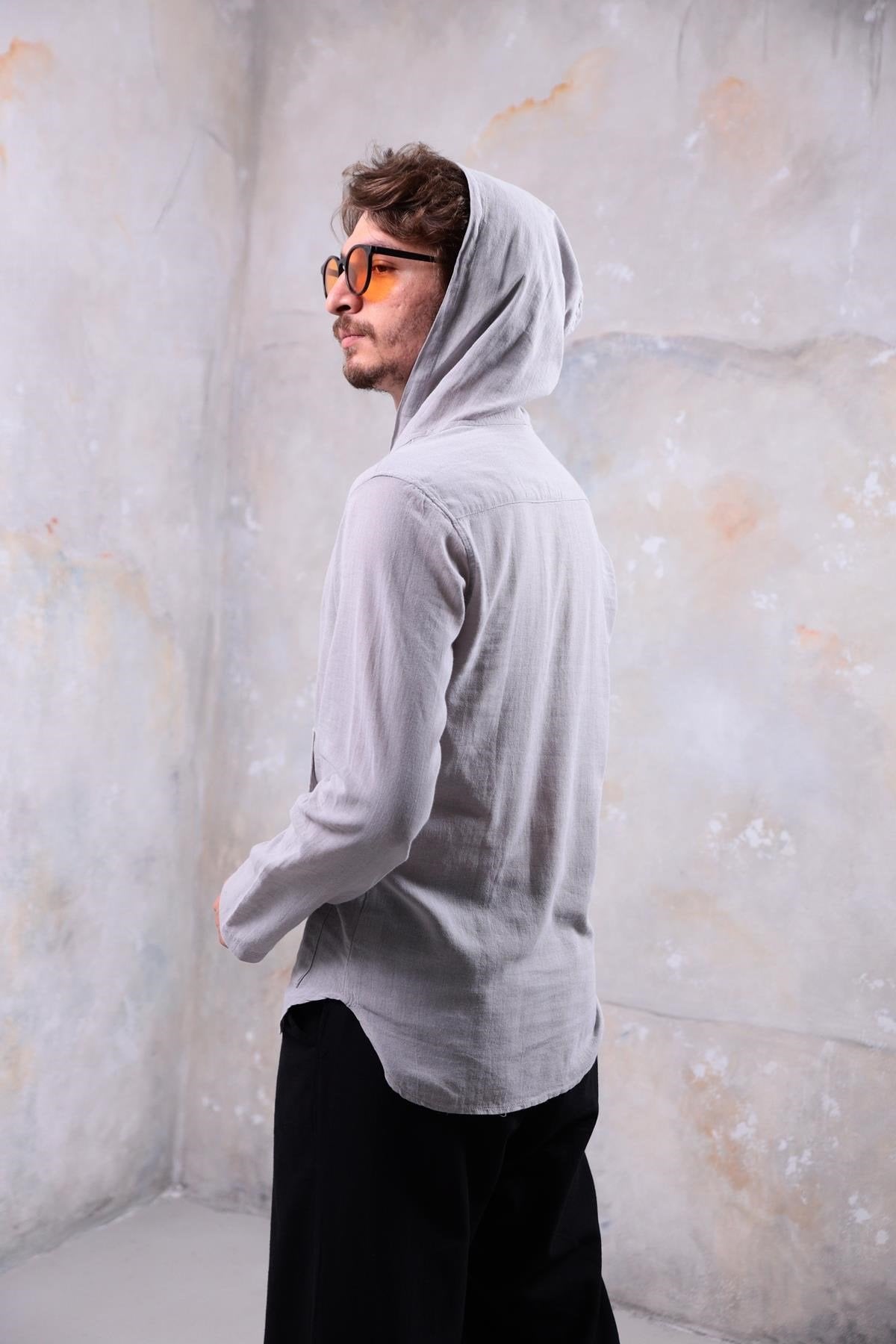 Grey Kangaroo Pocket Hooded Shirt