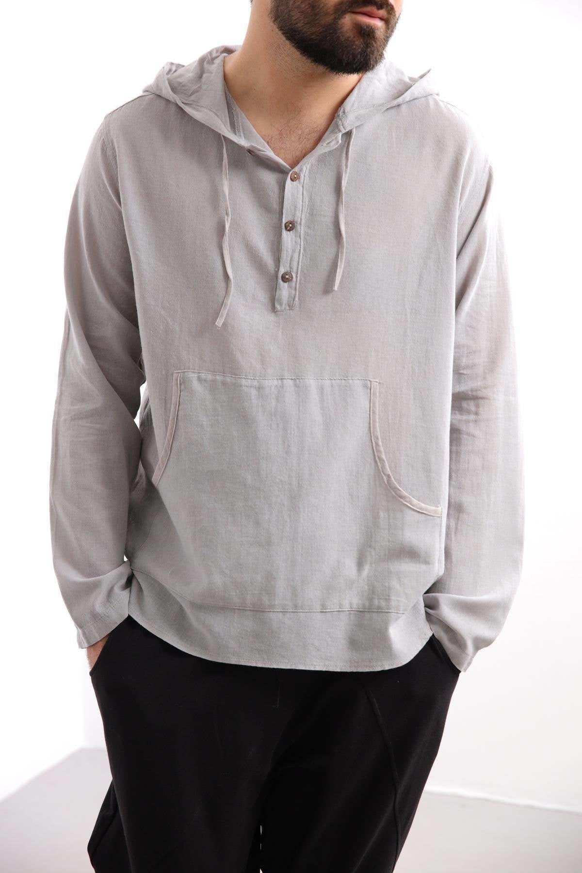 Grey Kangaroo Pocket Hooded Shirt