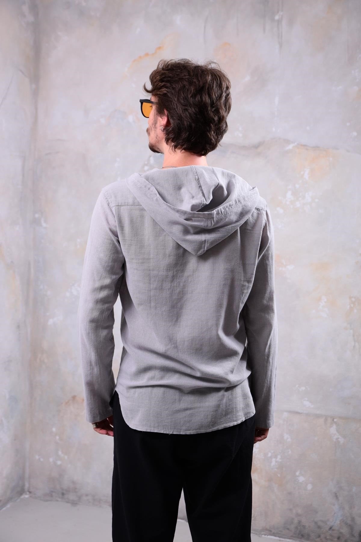 Grey Kangaroo Pocket Hooded Shirt