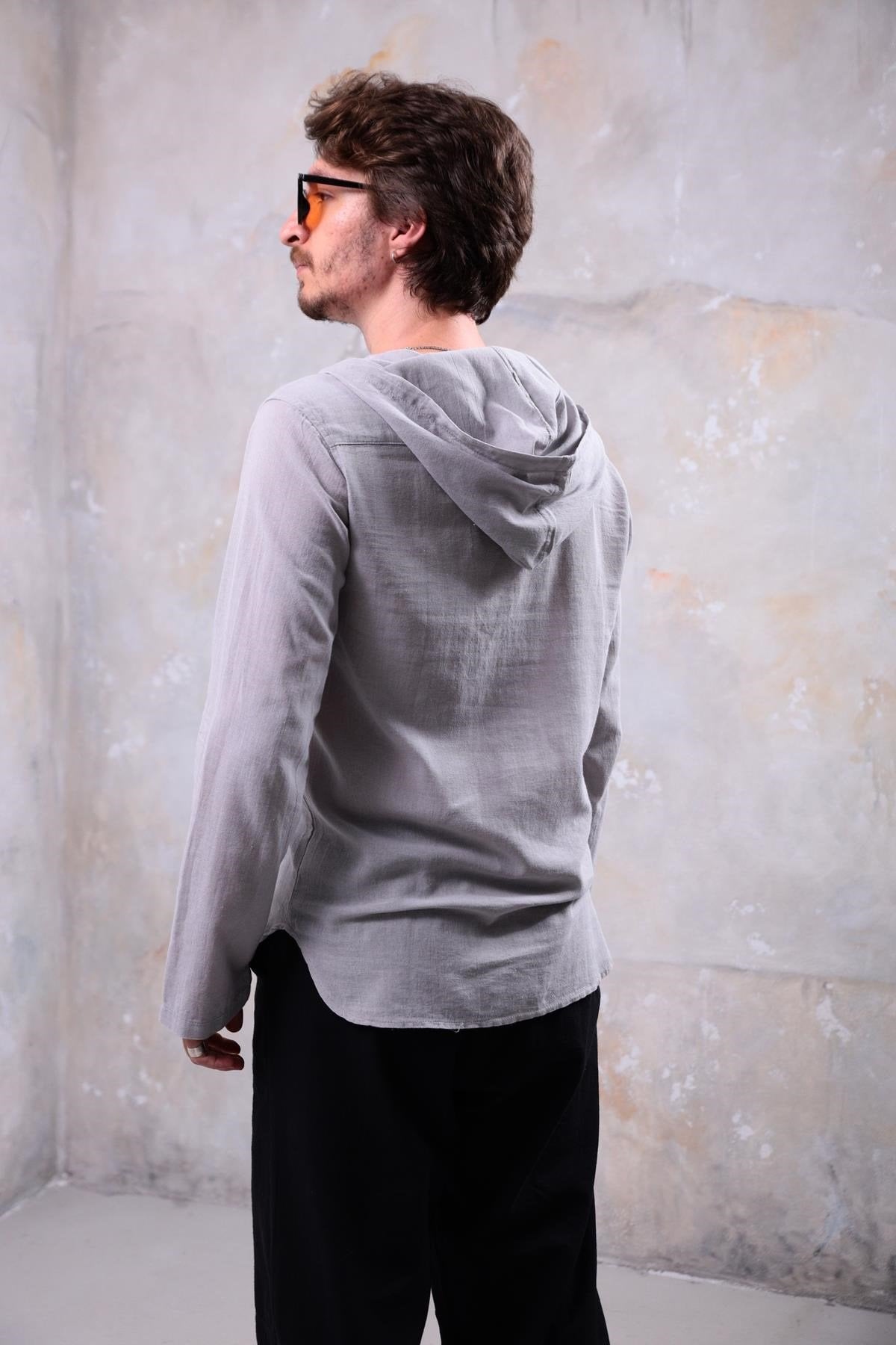 Grey Kangaroo Pocket Hooded Shirt