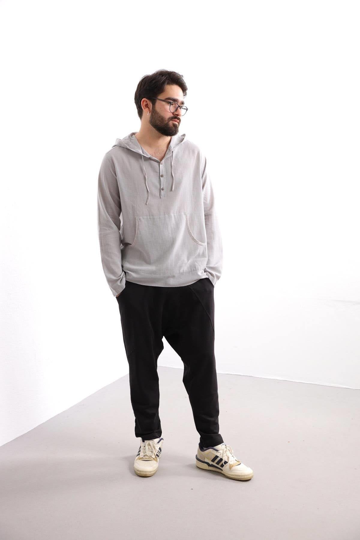 Grey Kangaroo Pocket Hooded Shirt