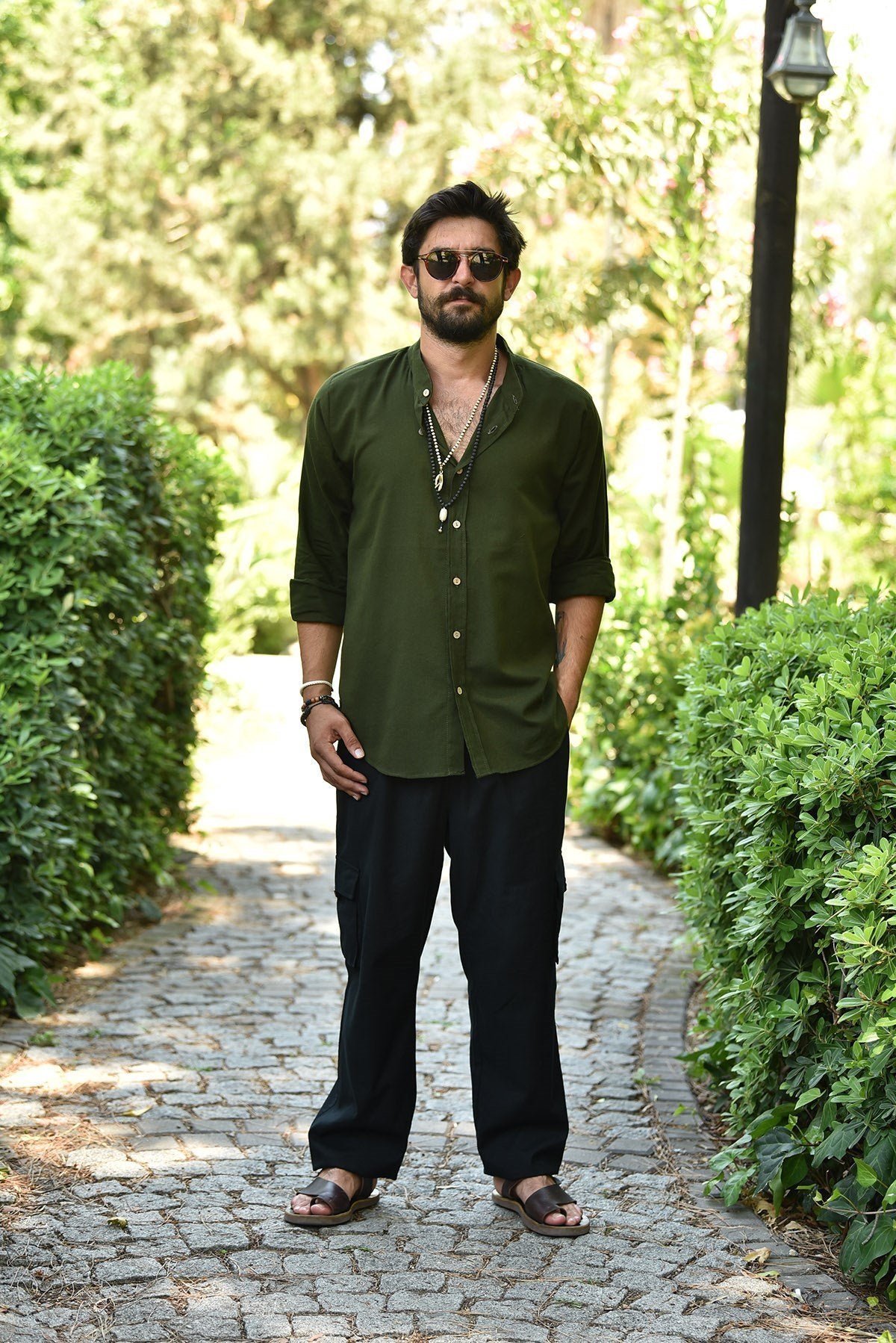 Khaki Judge Collar Men's Shirt