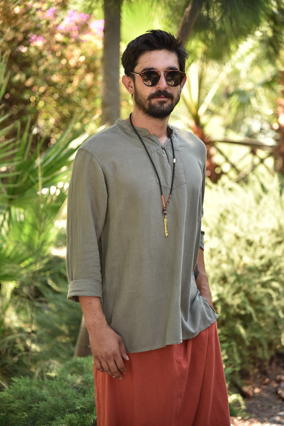 Khaki Single Button Men's Shirt