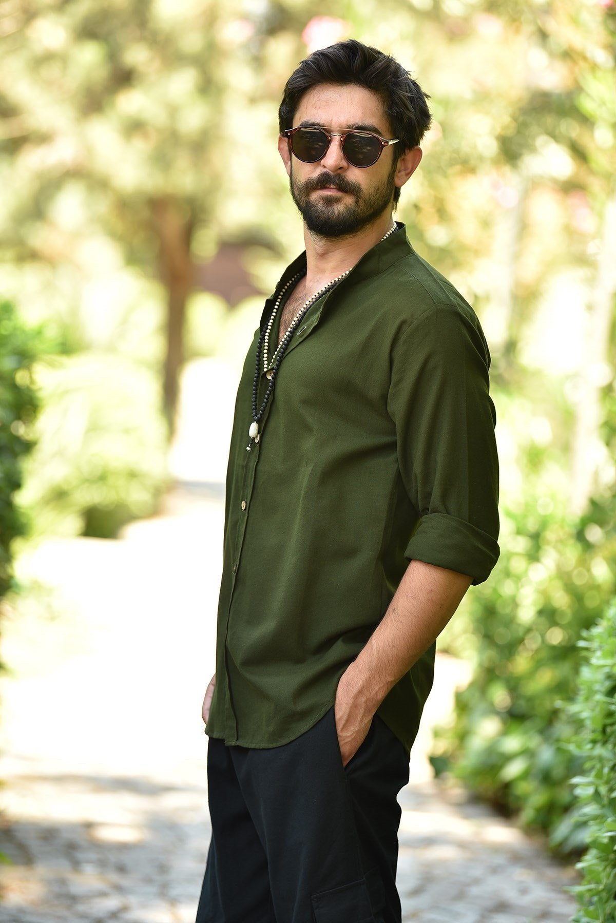 Khaki Judge Collar Men's Shirt