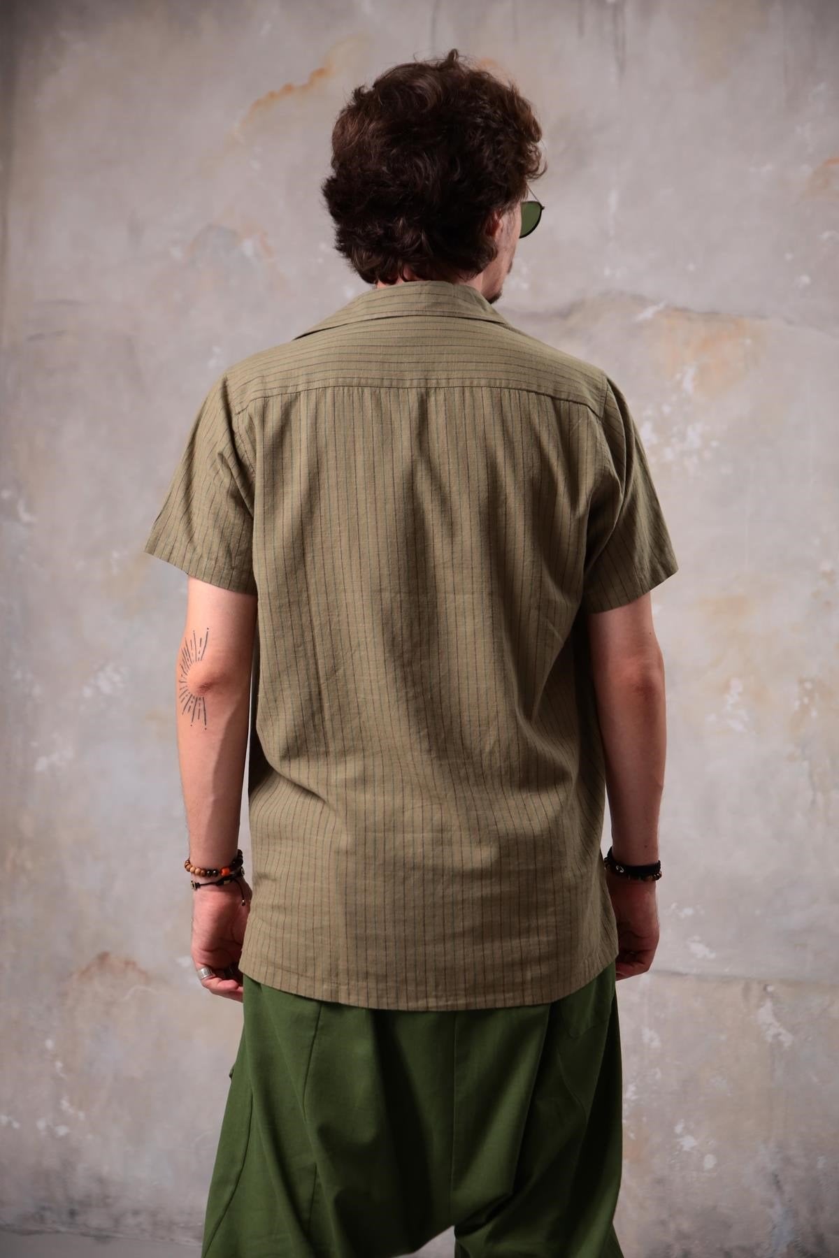 Khaki Relaxed Fit Striped Shirt