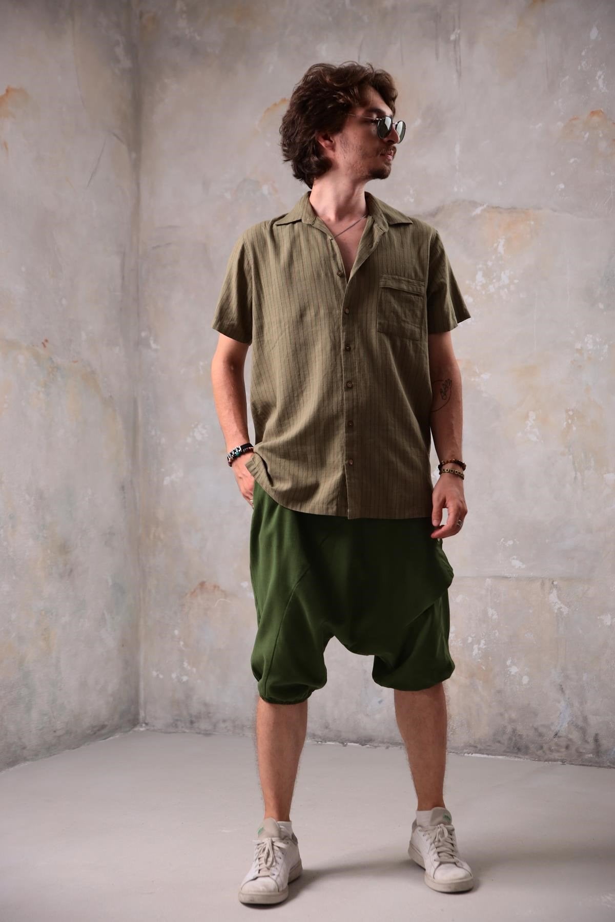 Khaki Relaxed Fit Striped Shirt