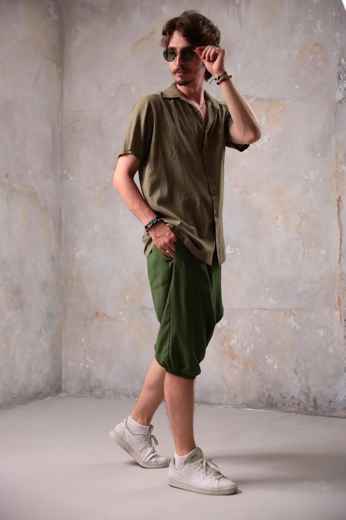 Khaki Relaxed Fit Striped Shirt