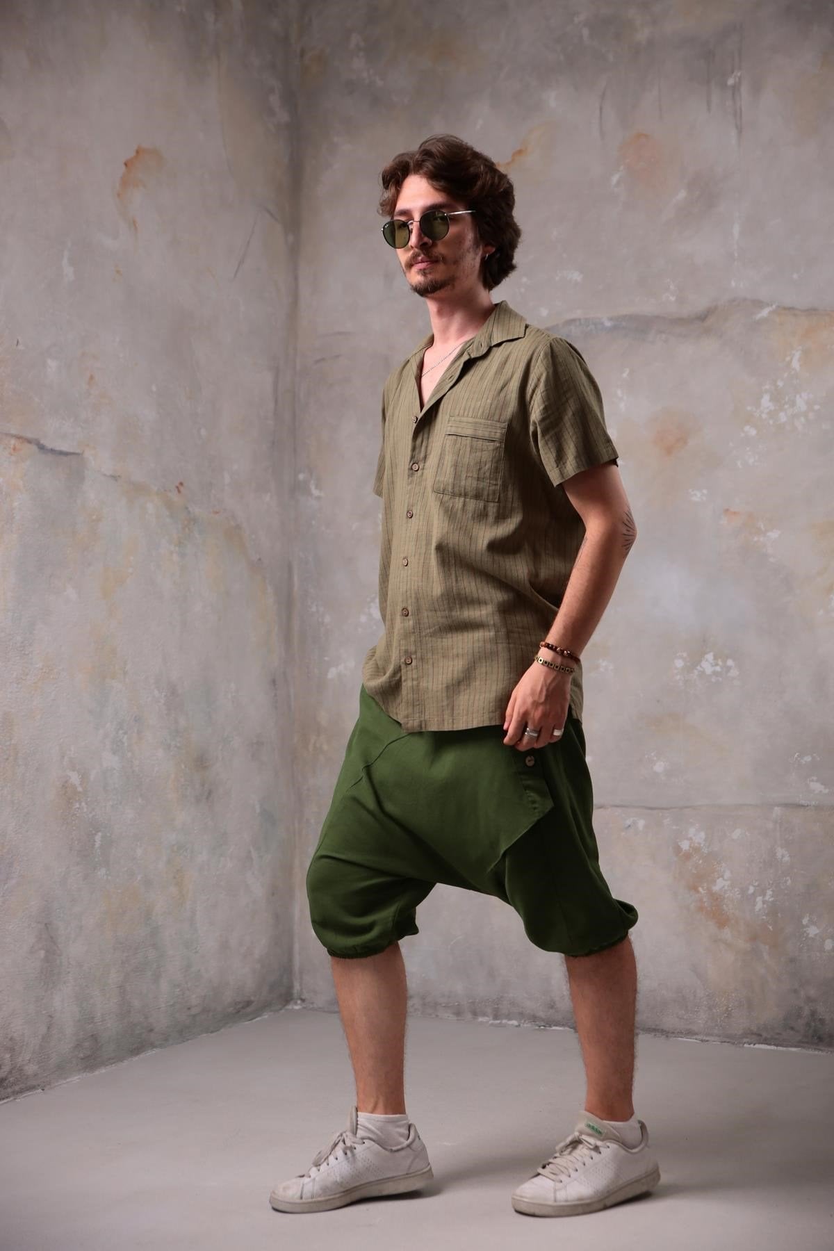 Khaki Relaxed Fit Striped Shirt