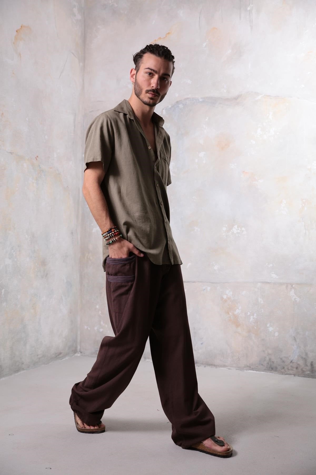 Khaki Relaxed Fit Short-Sleeve Men's Shirt