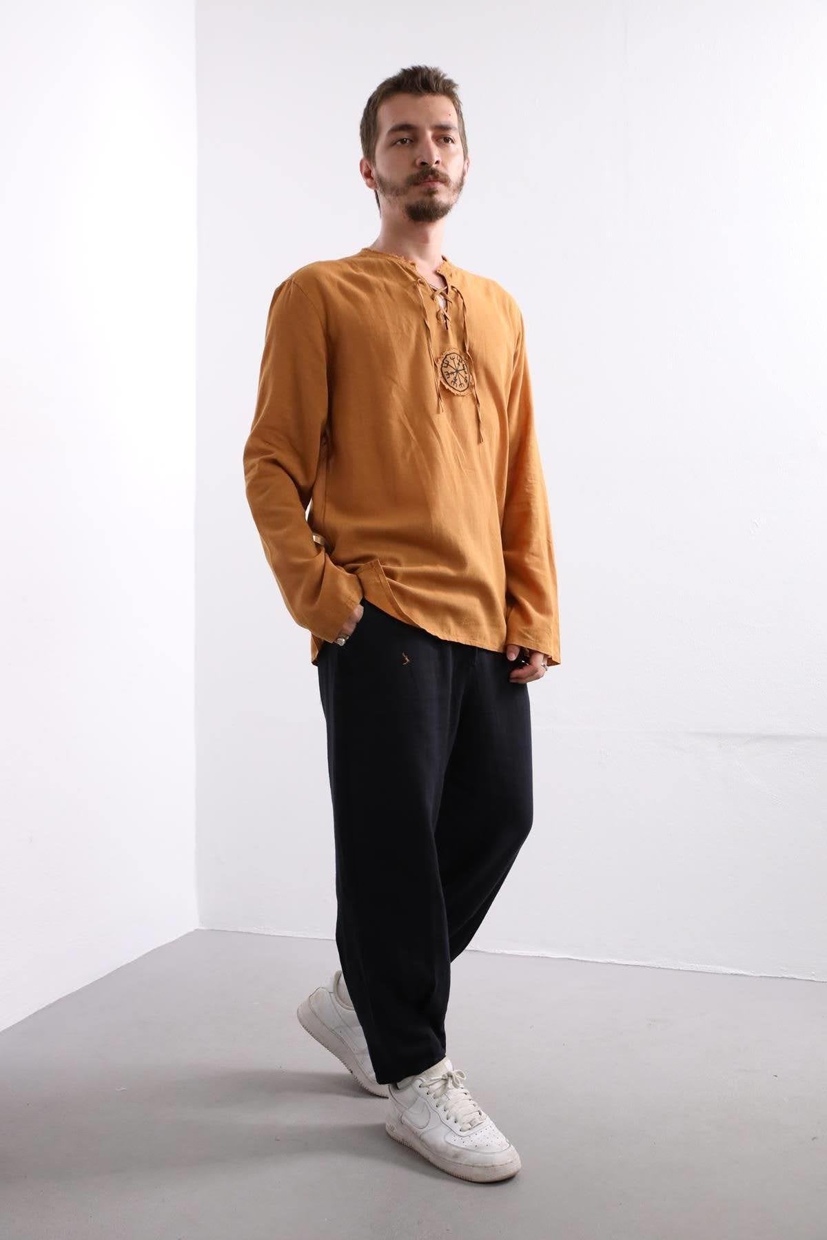 Mustard Mandala Pattern Men's Shirt