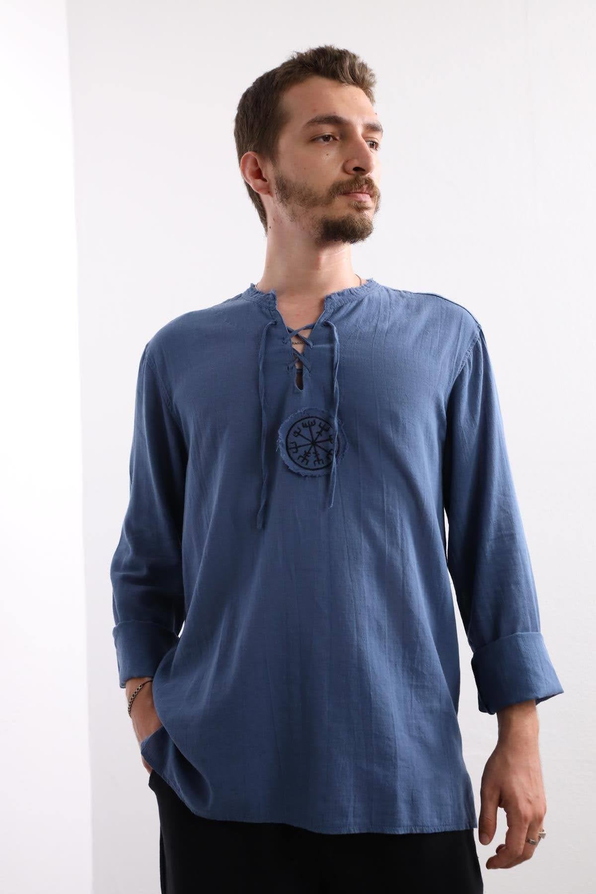 Indigo Blue Mandala Pattern Men's Shirt