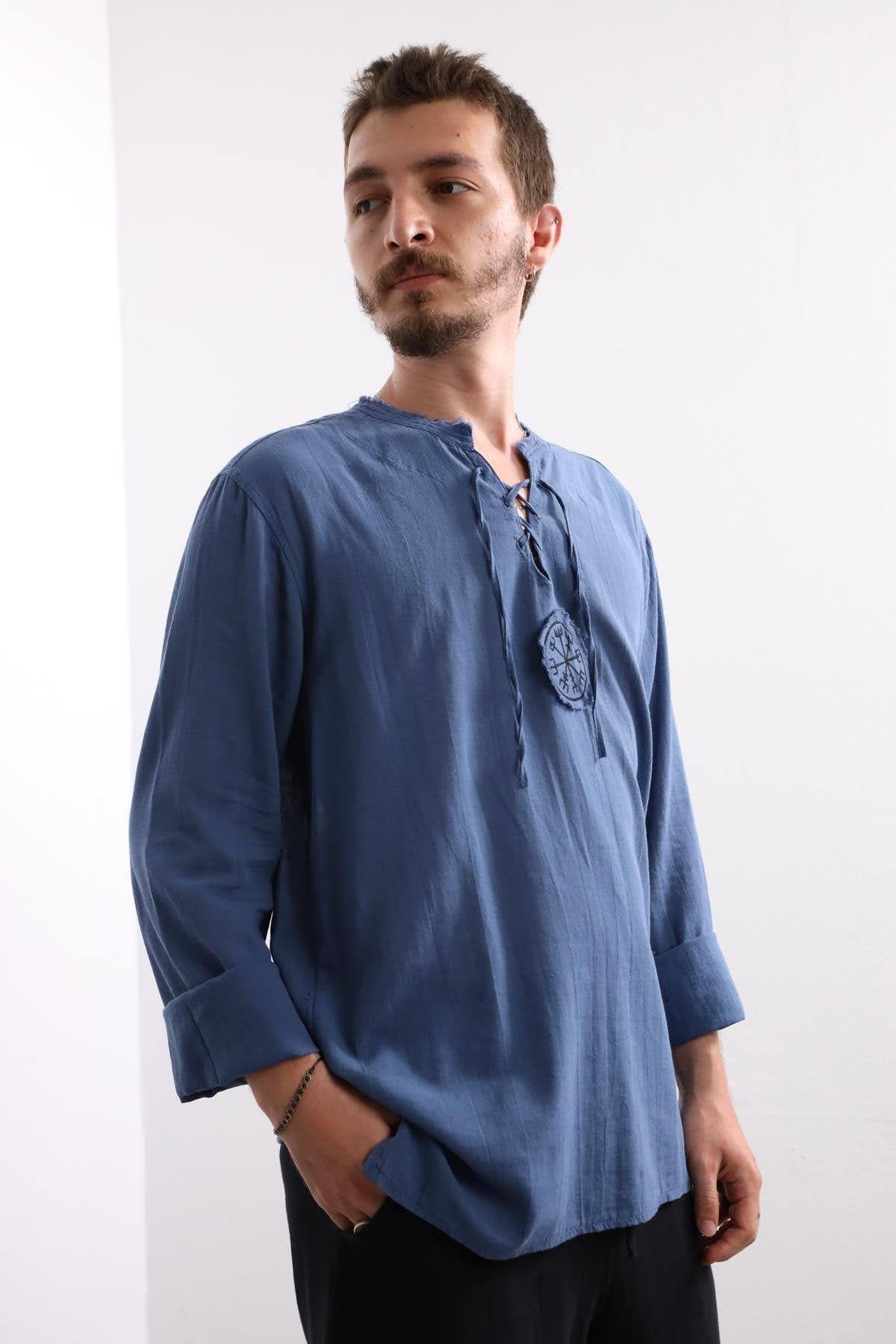 Indigo Blue Mandala Pattern Men's Shirt