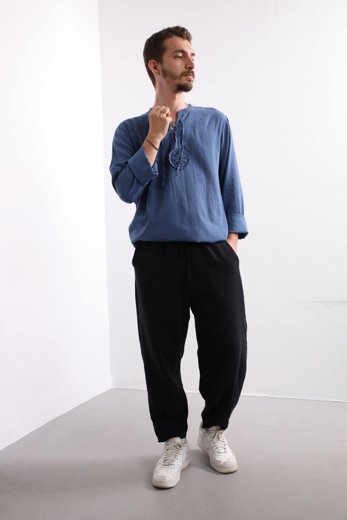 Indigo Blue Mandala Pattern Men's Shirt