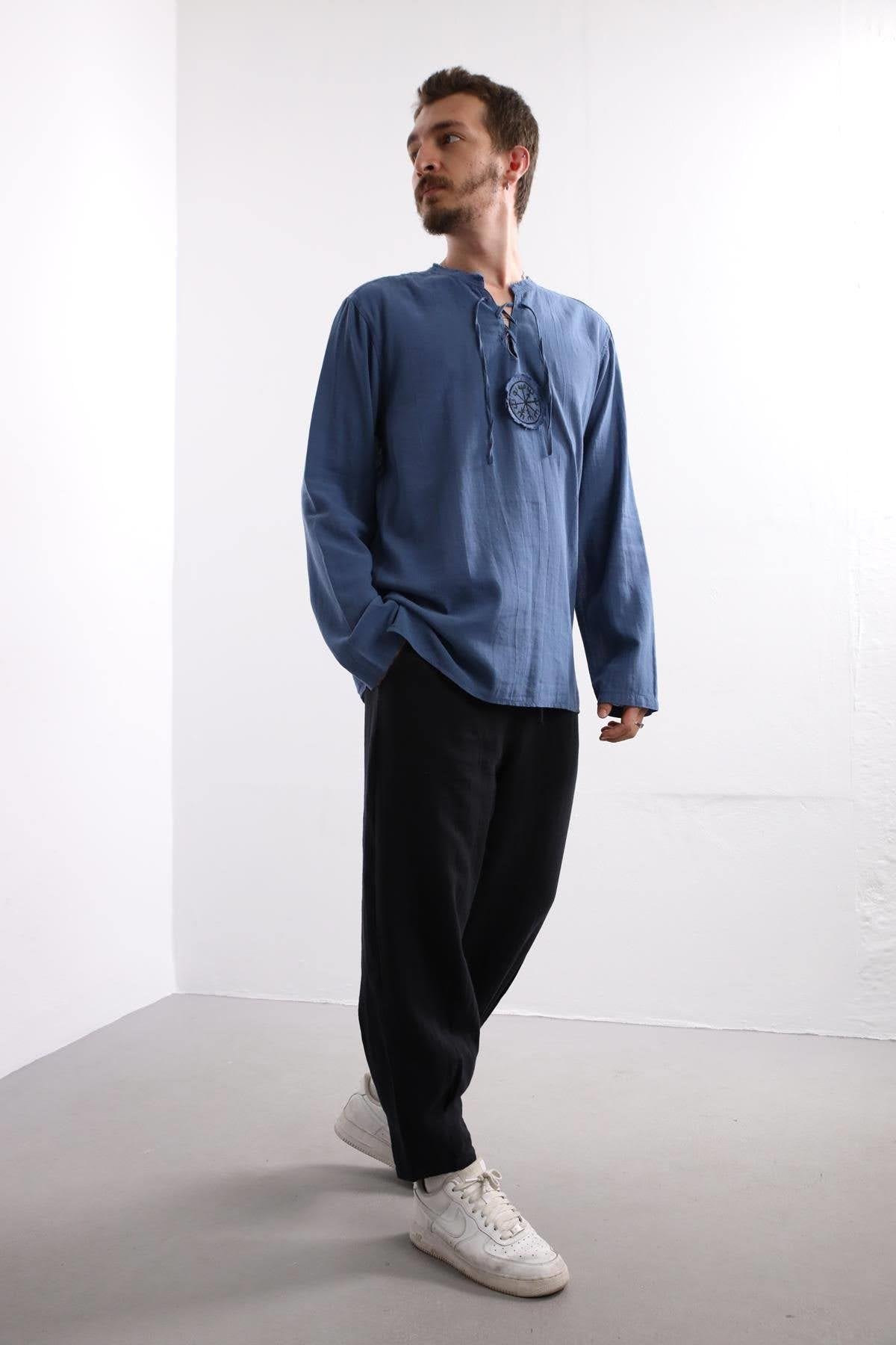 Indigo Blue Mandala Pattern Men's Shirt