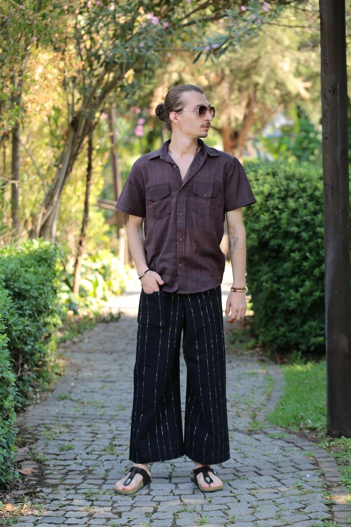 Brown Short-Sleeved Shirt with Pockets