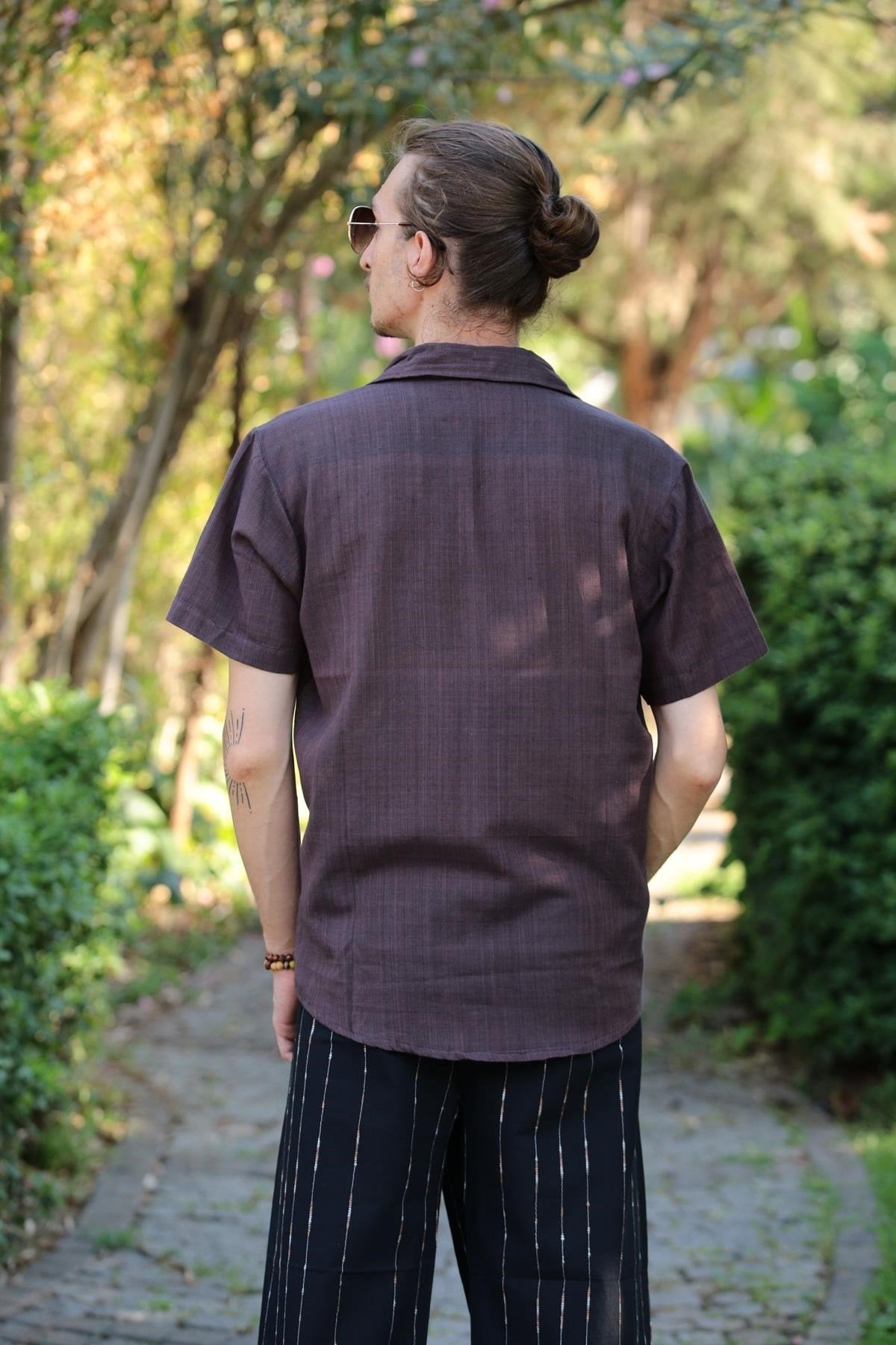 Brown Short-Sleeved Shirt with Pockets