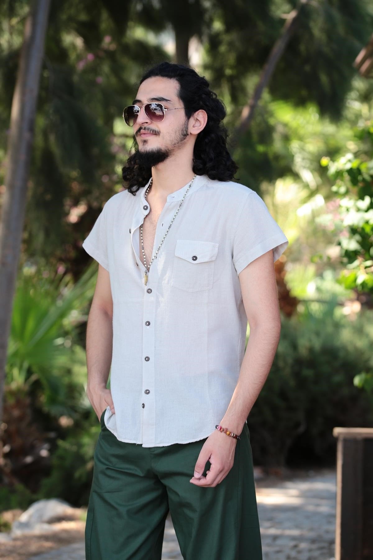 Cream Pocket Button Detail Shirt