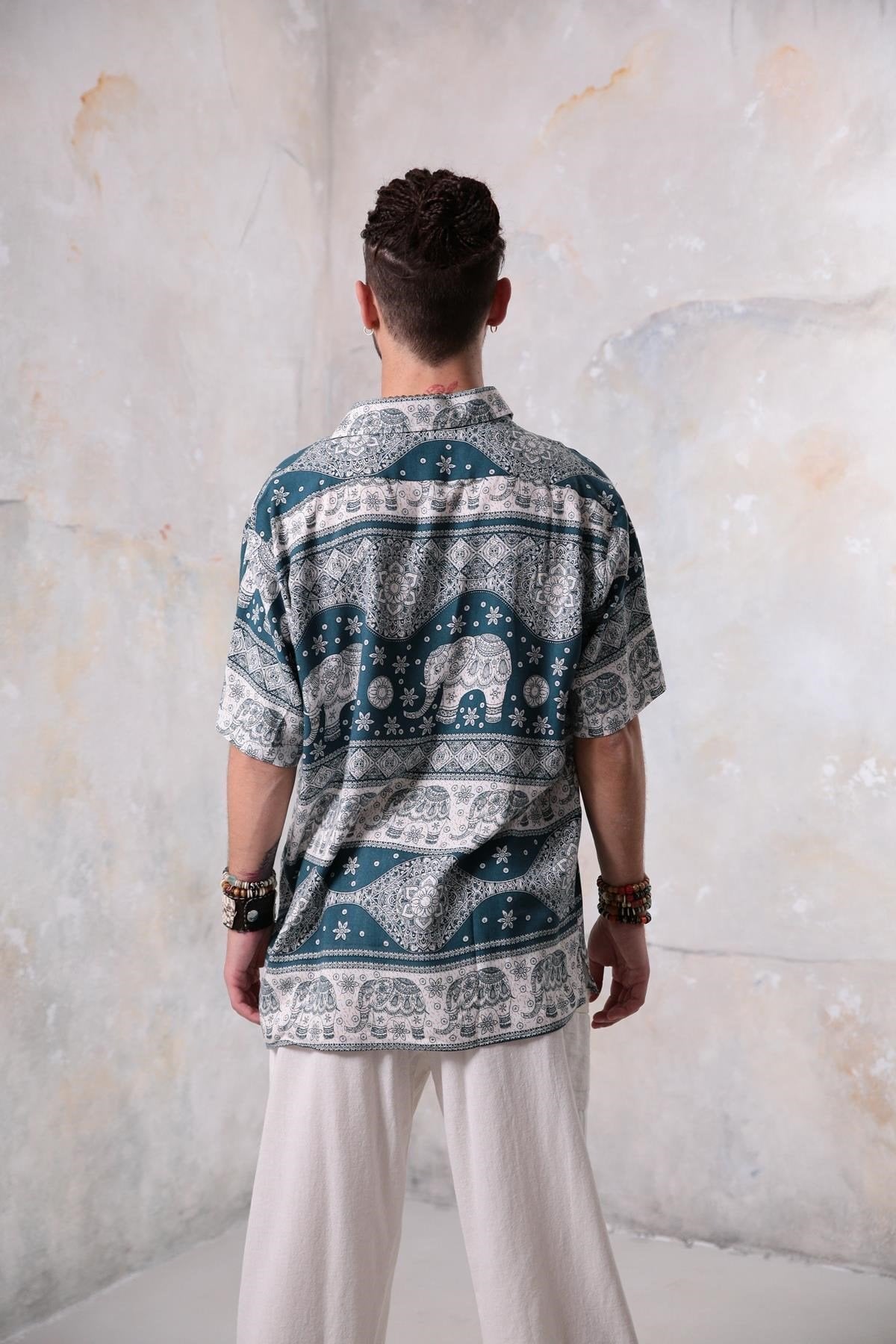 Blue Elephant Pattern Men's Shirt