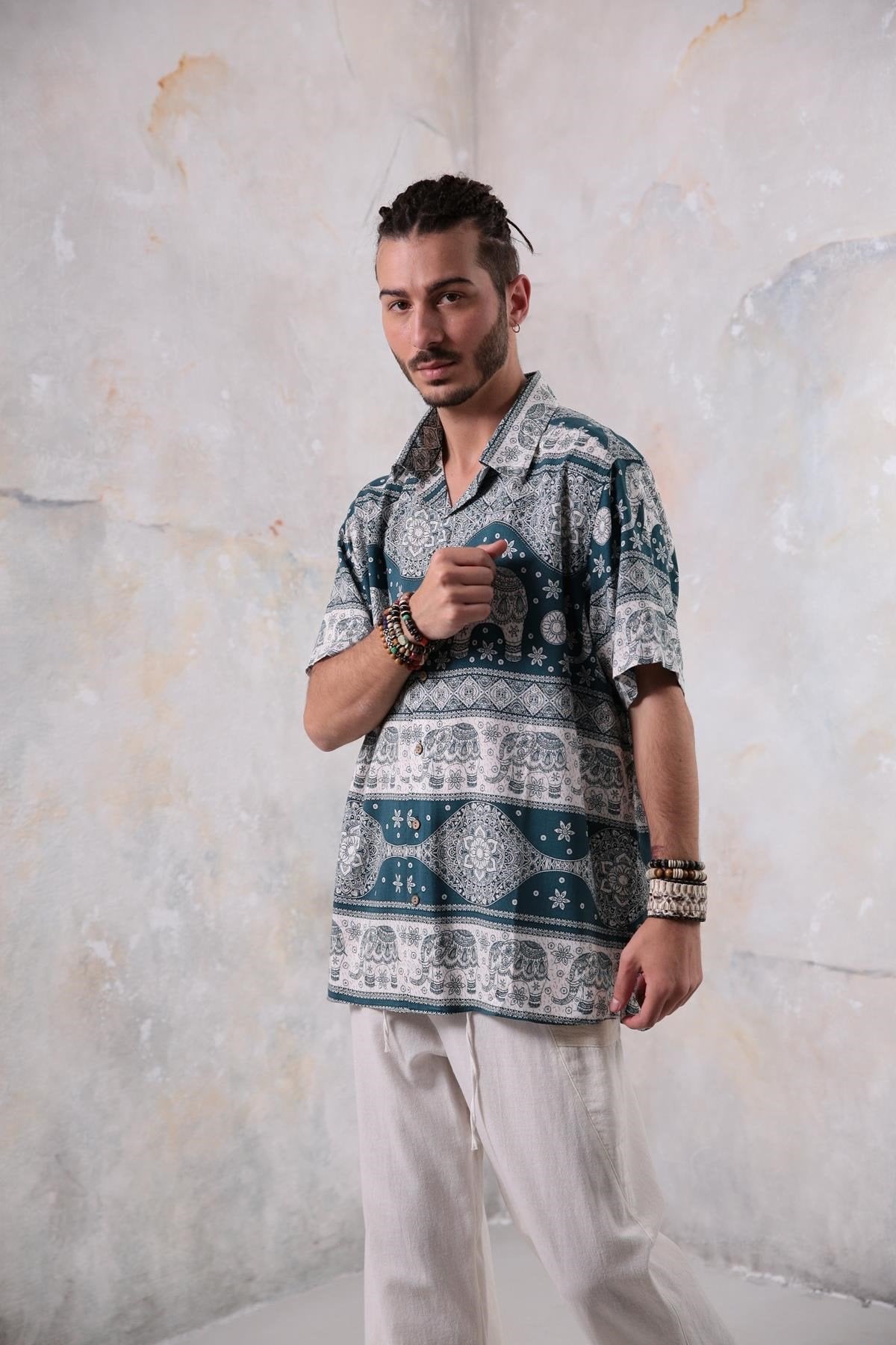 Blue Elephant Pattern Men's Shirt