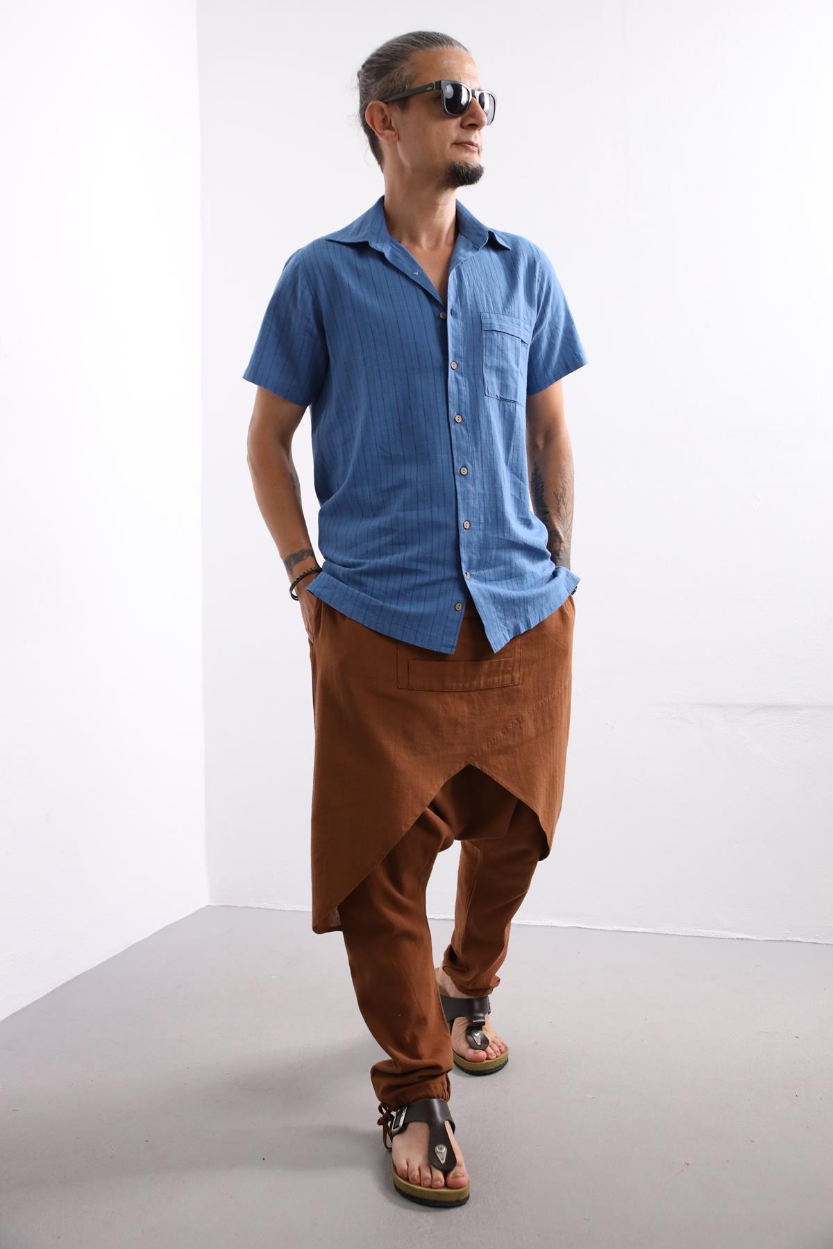 Blue Relaxed Fit Striped Men's Shirt