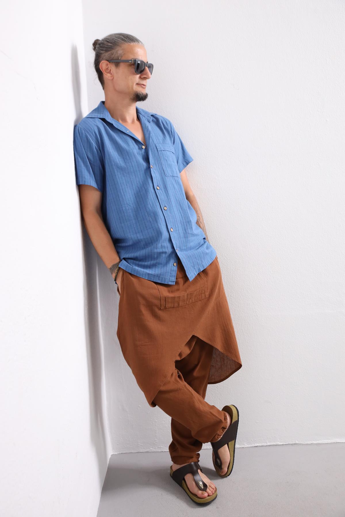 Blue Relaxed Fit Striped Men's Shirt