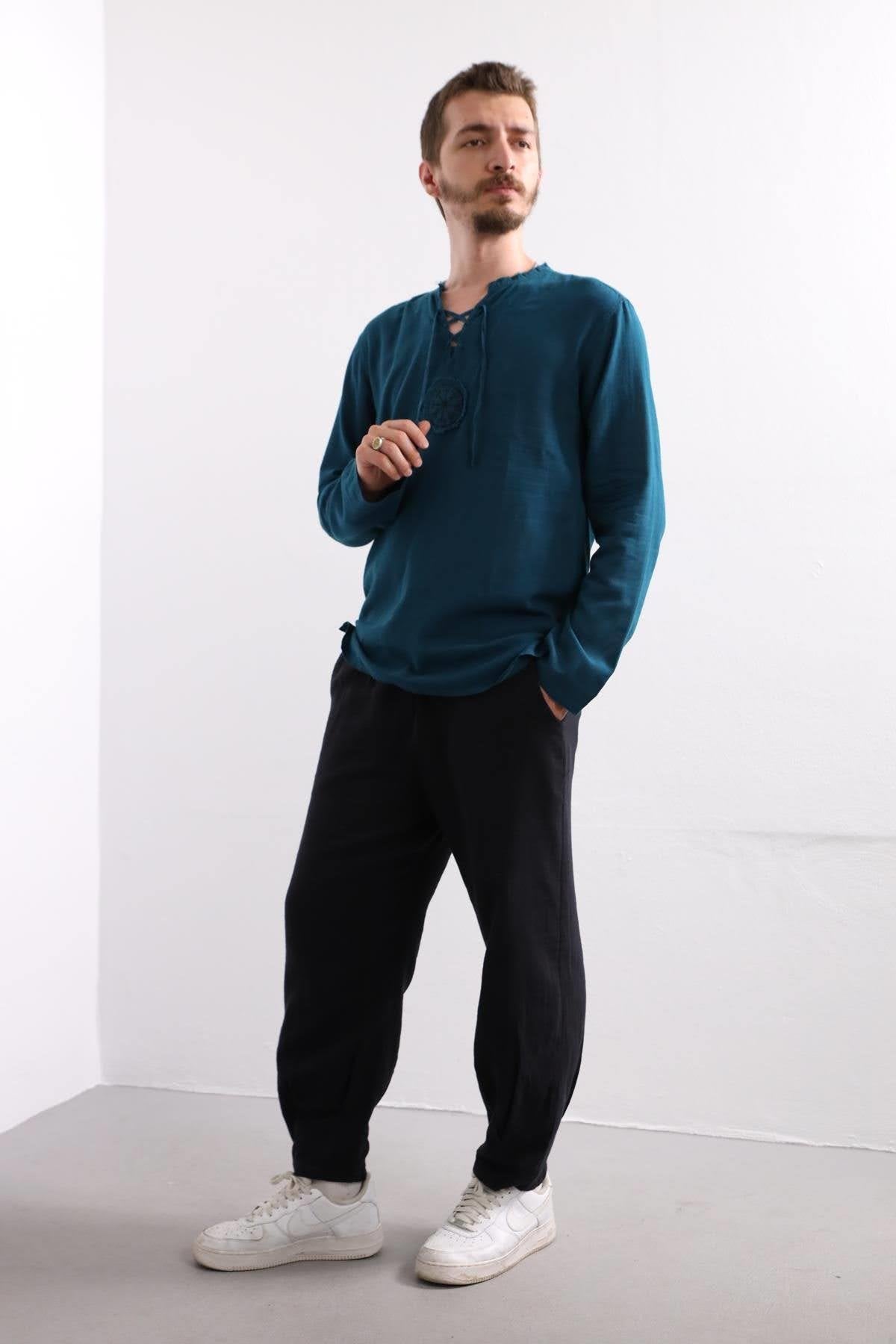 Petrol Green Mandala Pattern Men's Shirt