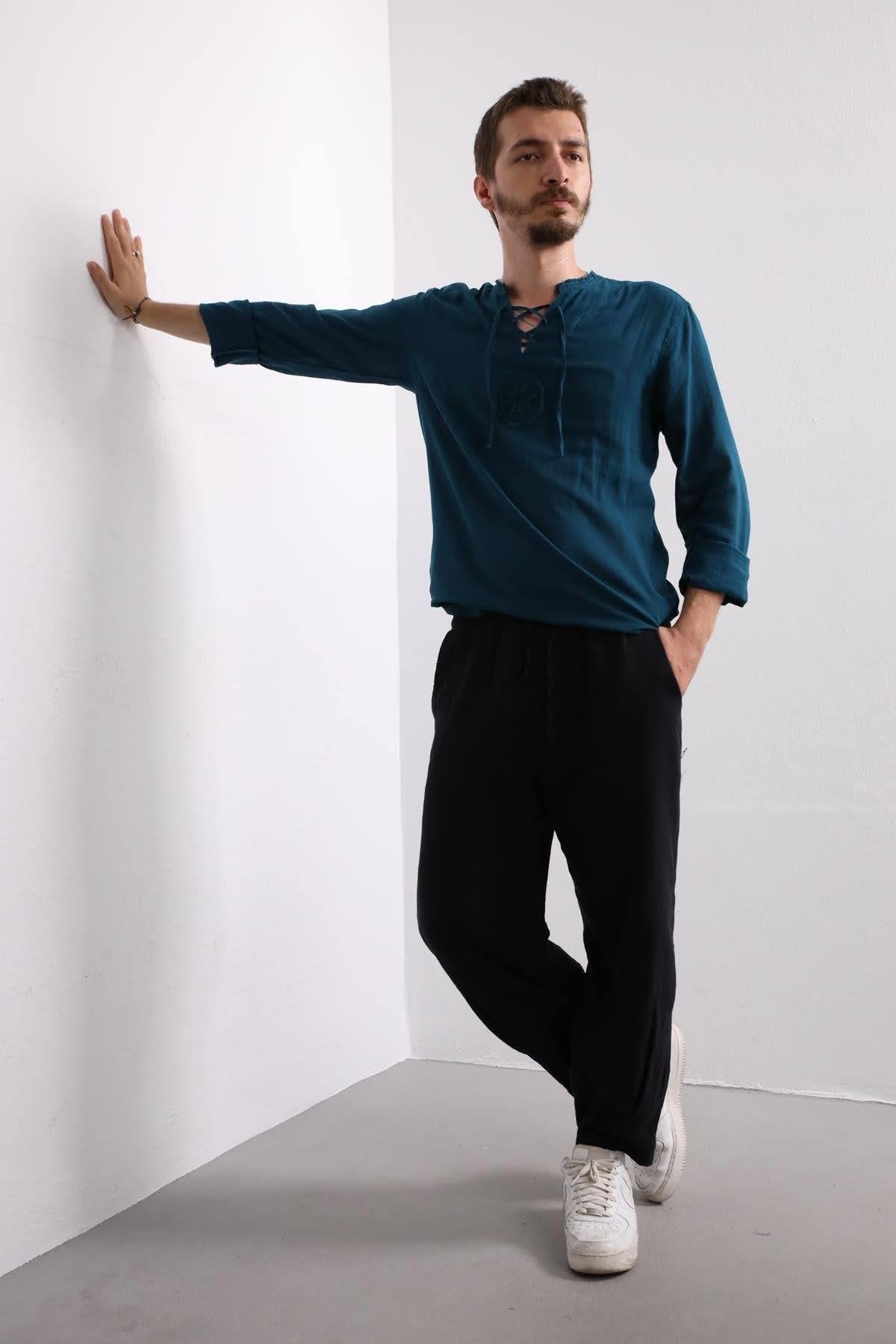 Petrol Green Mandala Pattern Men's Shirt