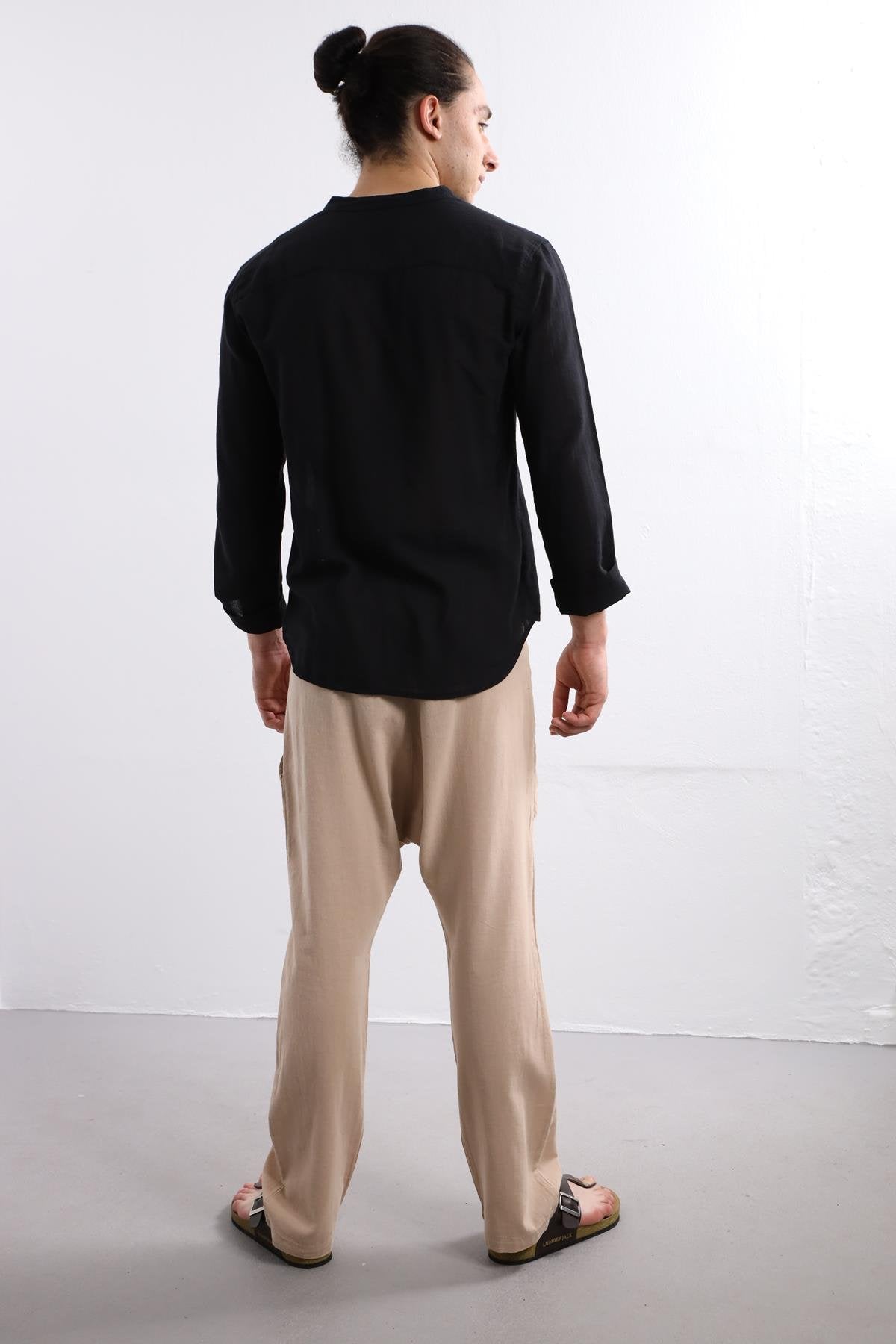 Black Mandarin Collar Shirt with Button Front