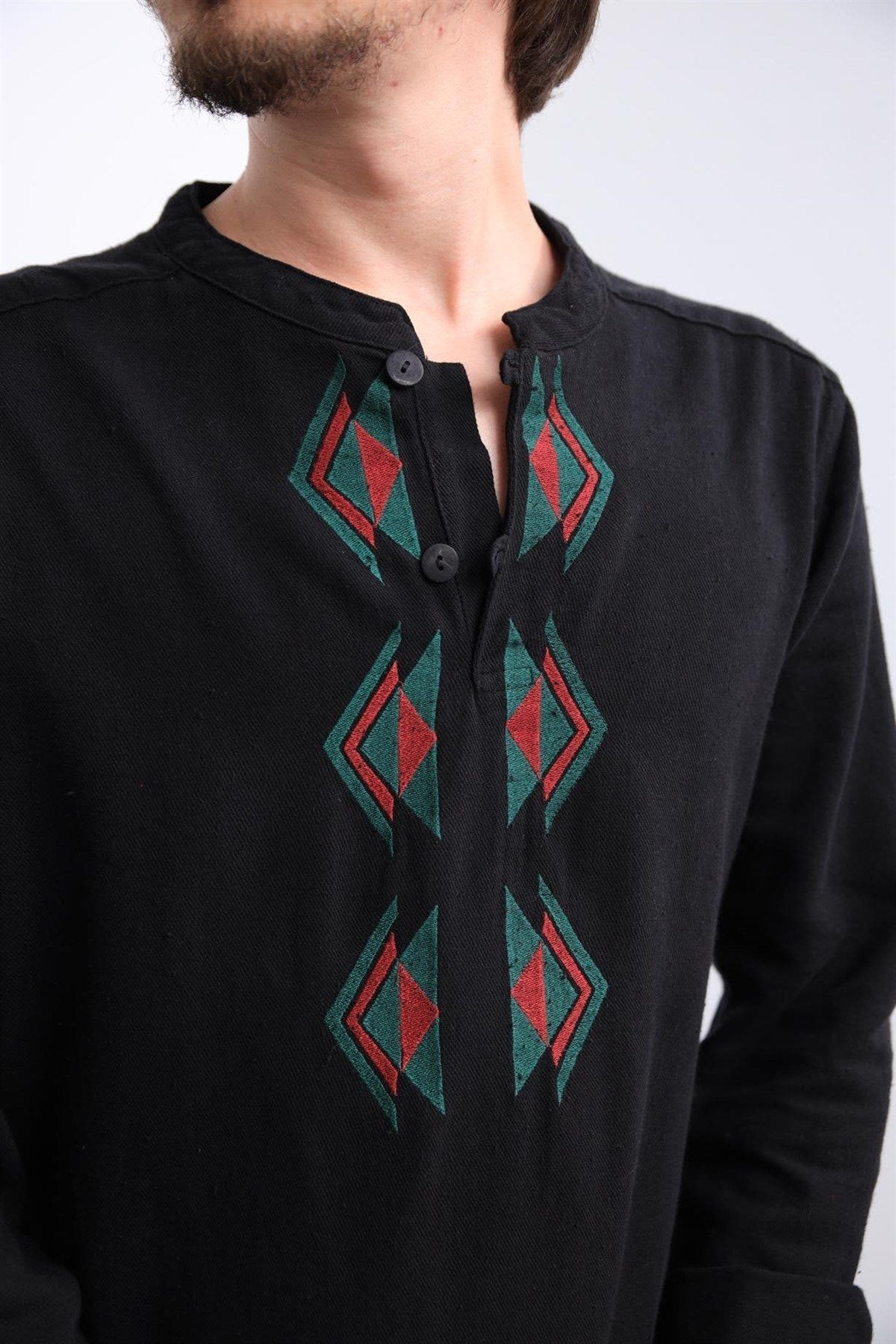 Black Mandarin Collar Santori Shirt