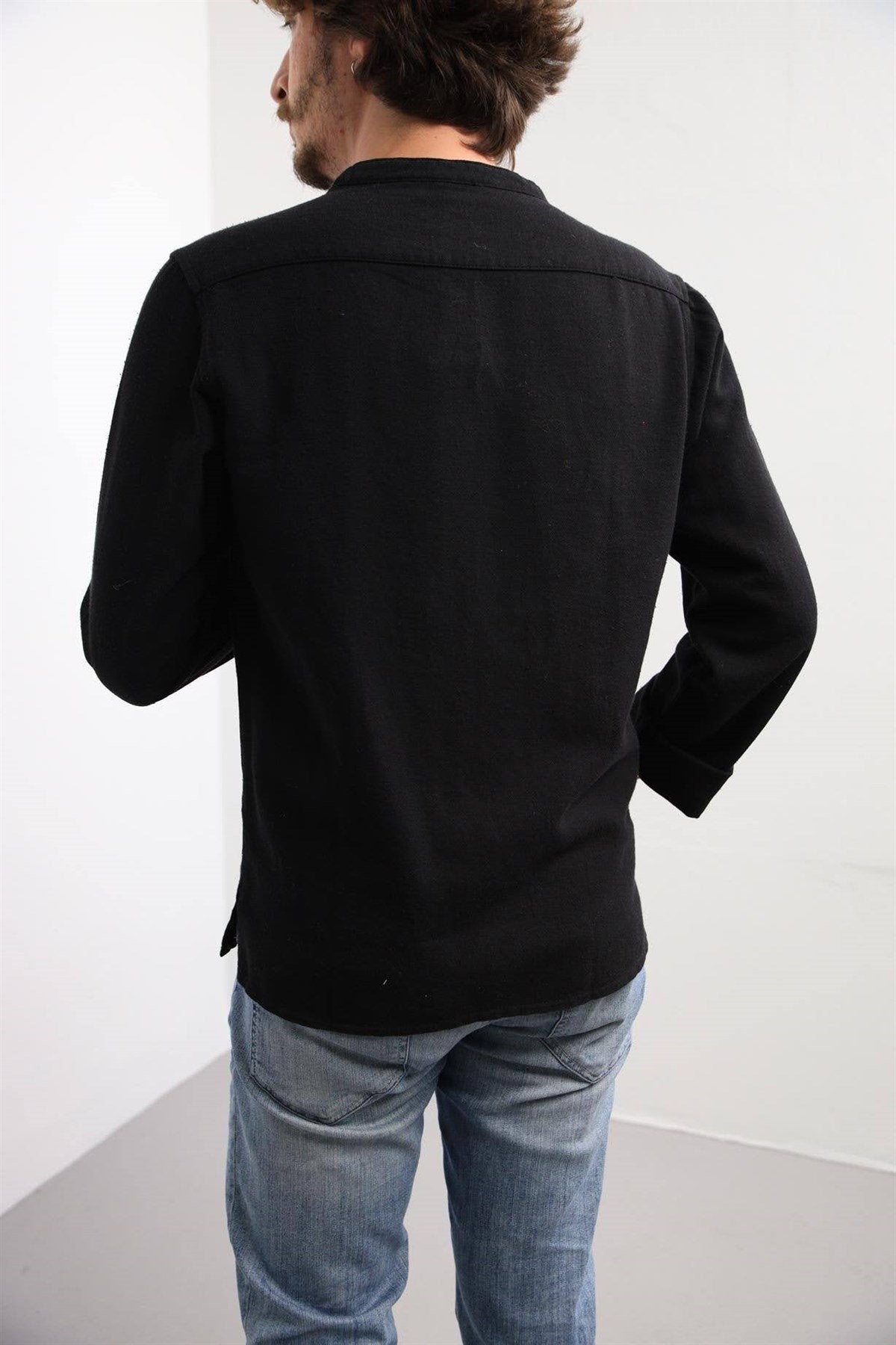 Black Mandarin Collar Santori Shirt