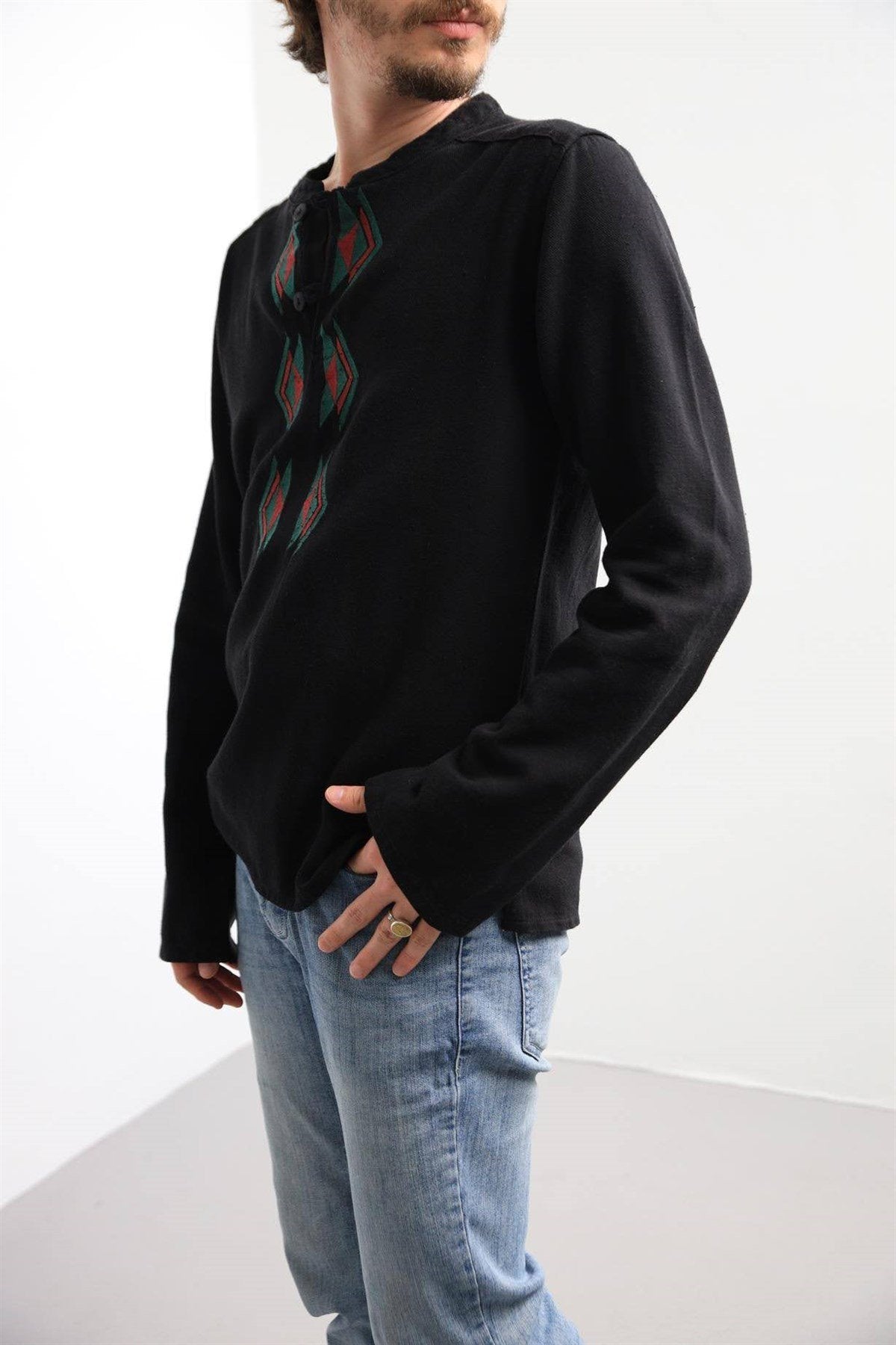 Black Mandarin Collar Santori Shirt