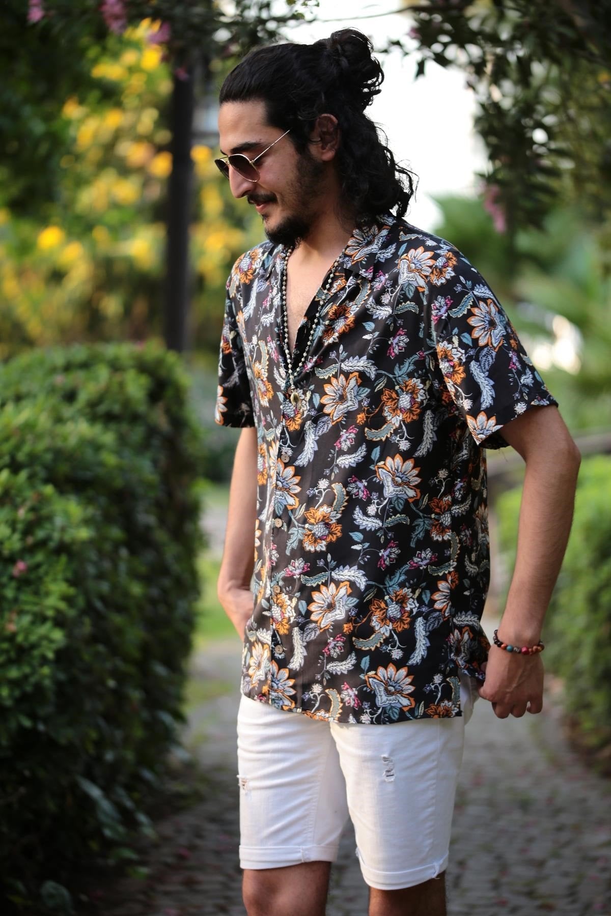 Black Shawl Pattern Classic Collar Shirt