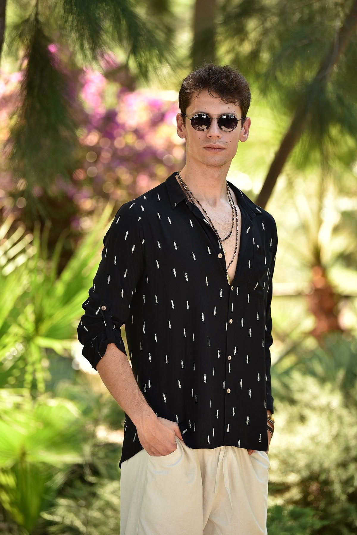 Black Feather Pattern Long Sleeve Shirt