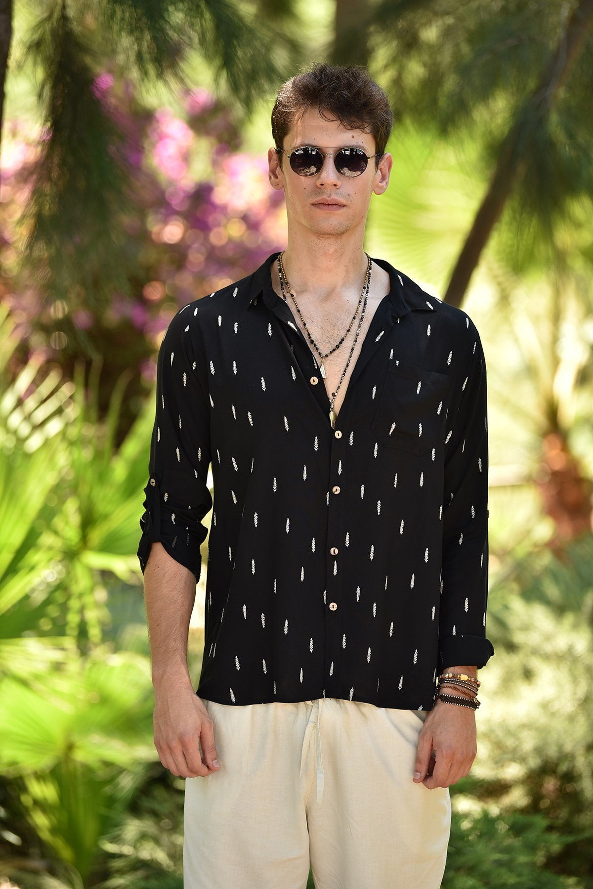 Black Feather Pattern Long Sleeve Shirt